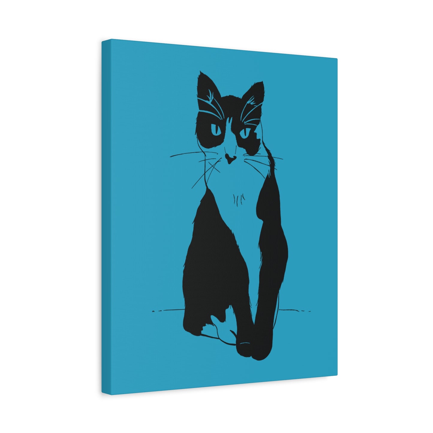Cat Canvas Print on Turquoise (Transparent Style Cat) - Cat Drawing Art