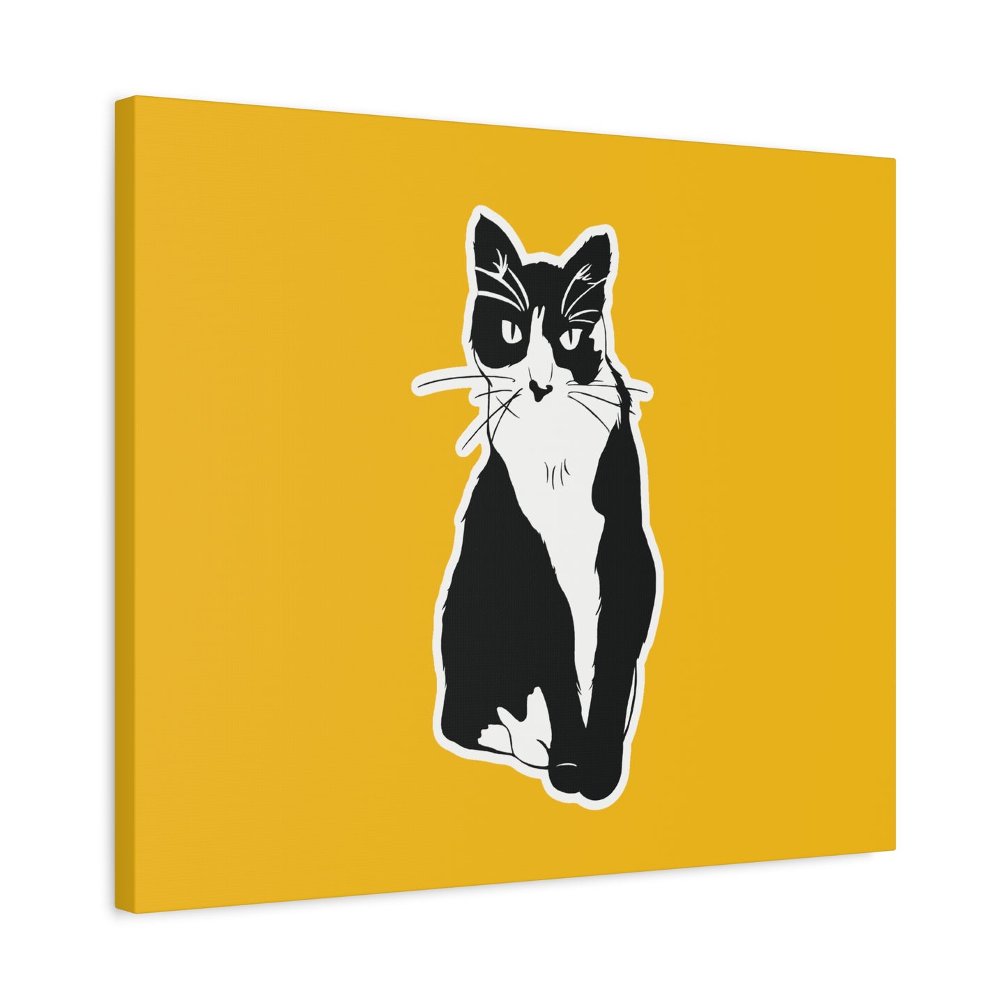 Cat Canvas Print on Yellow (Sticker Style Cat) - Cat Drawing Art