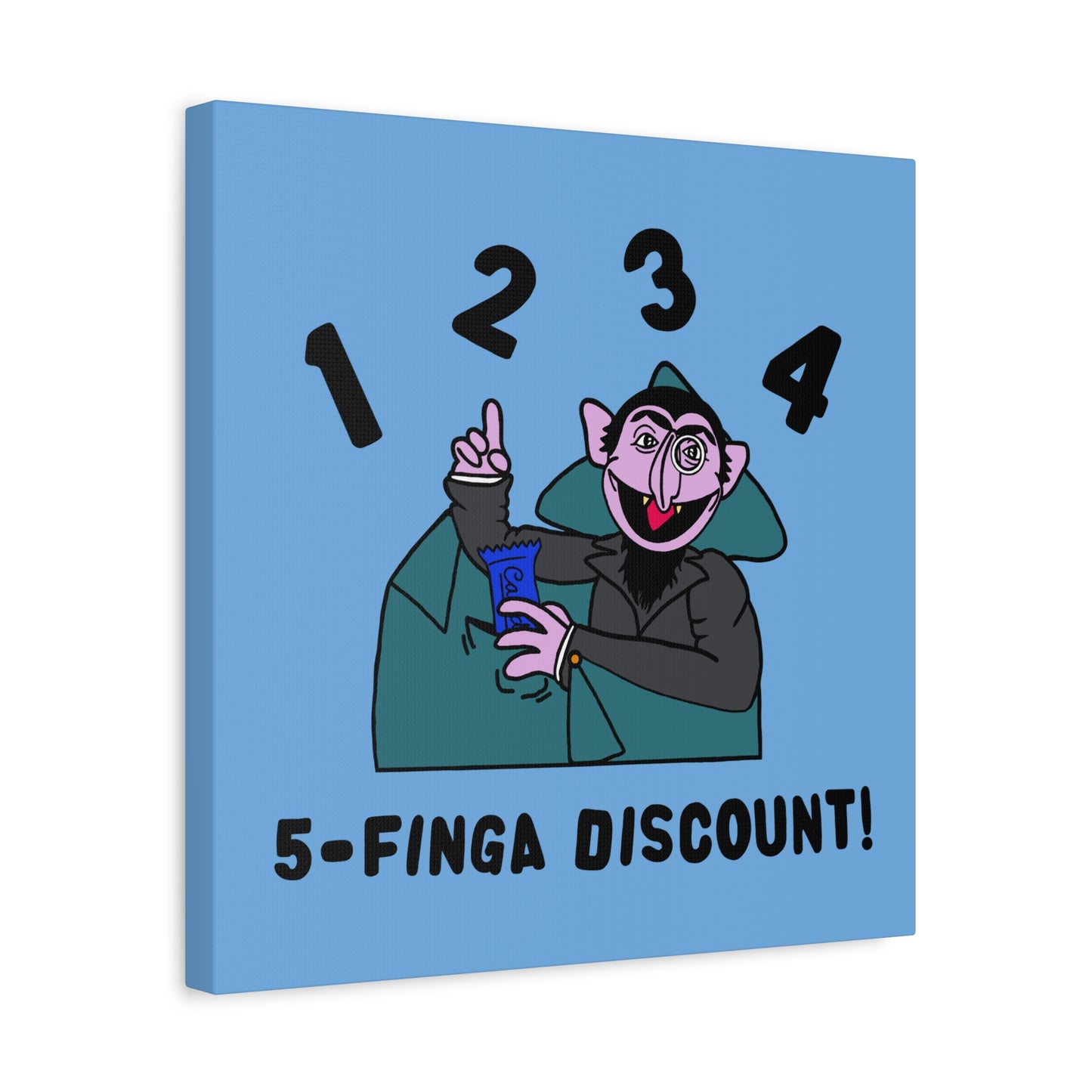 Five Finger Discount Canvas Print Light Blue - Sesame Street The Count Parody Art Print