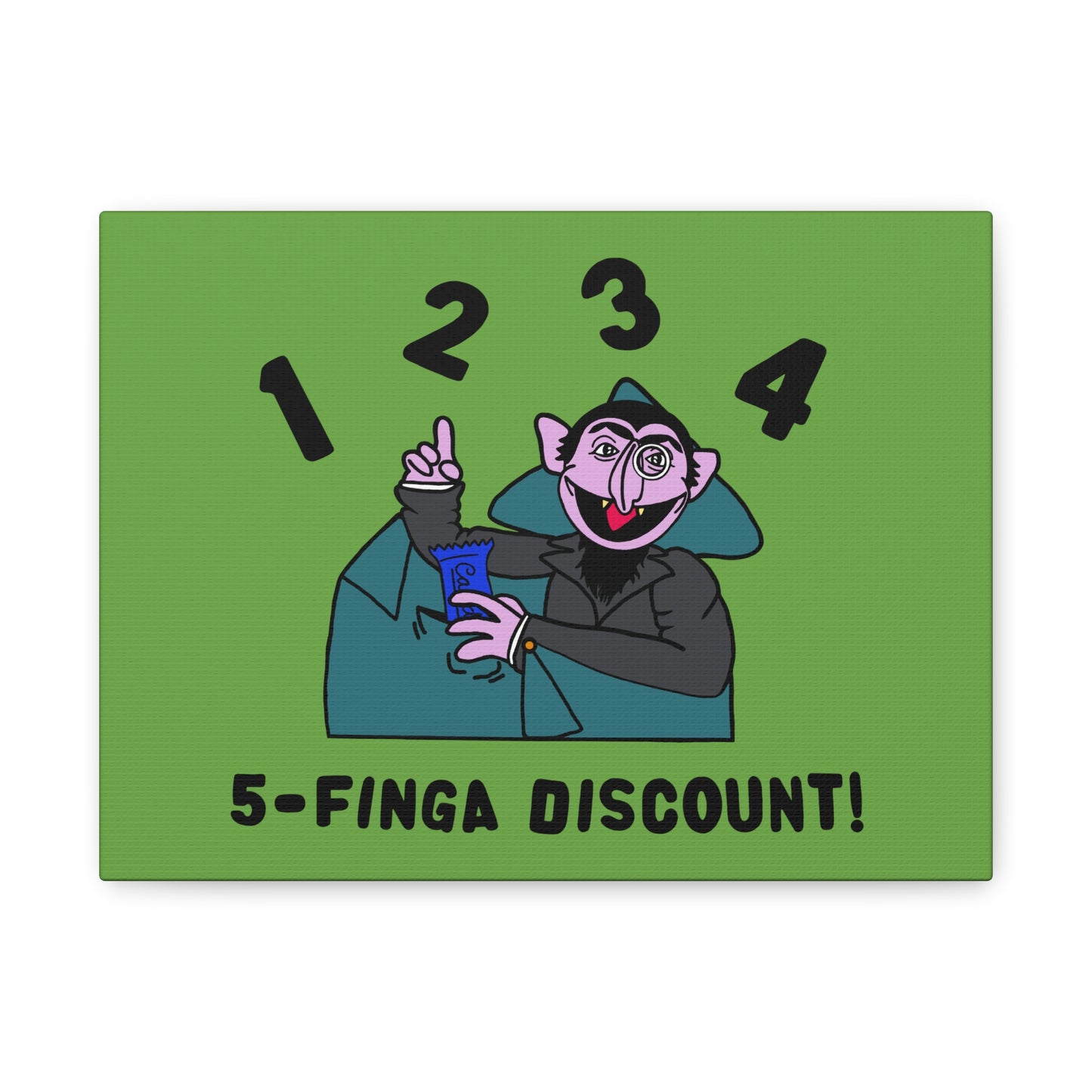 Five Finger Discount Canvas Print Green - Sesame Street The Count Parody Art Print