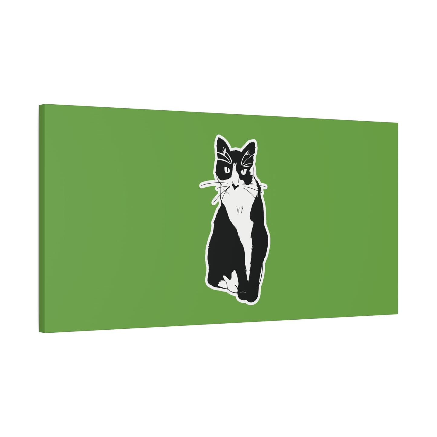 Cat Canvas Print on Green (B&W Style Cat) - Cat Drawing Art