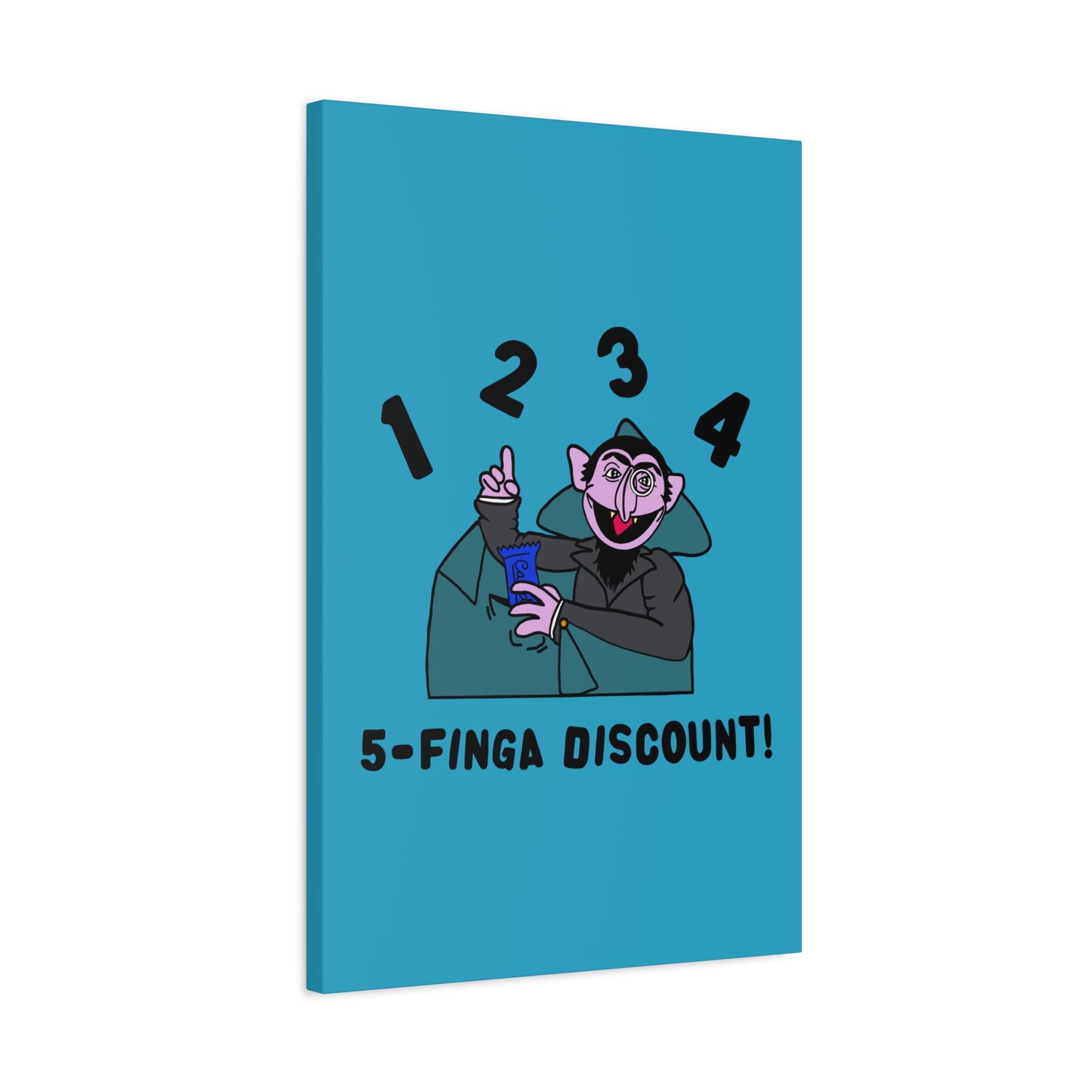 Five Finger Discount Canvas Print Turquoise - Sesame Street The Count Parody Art Print