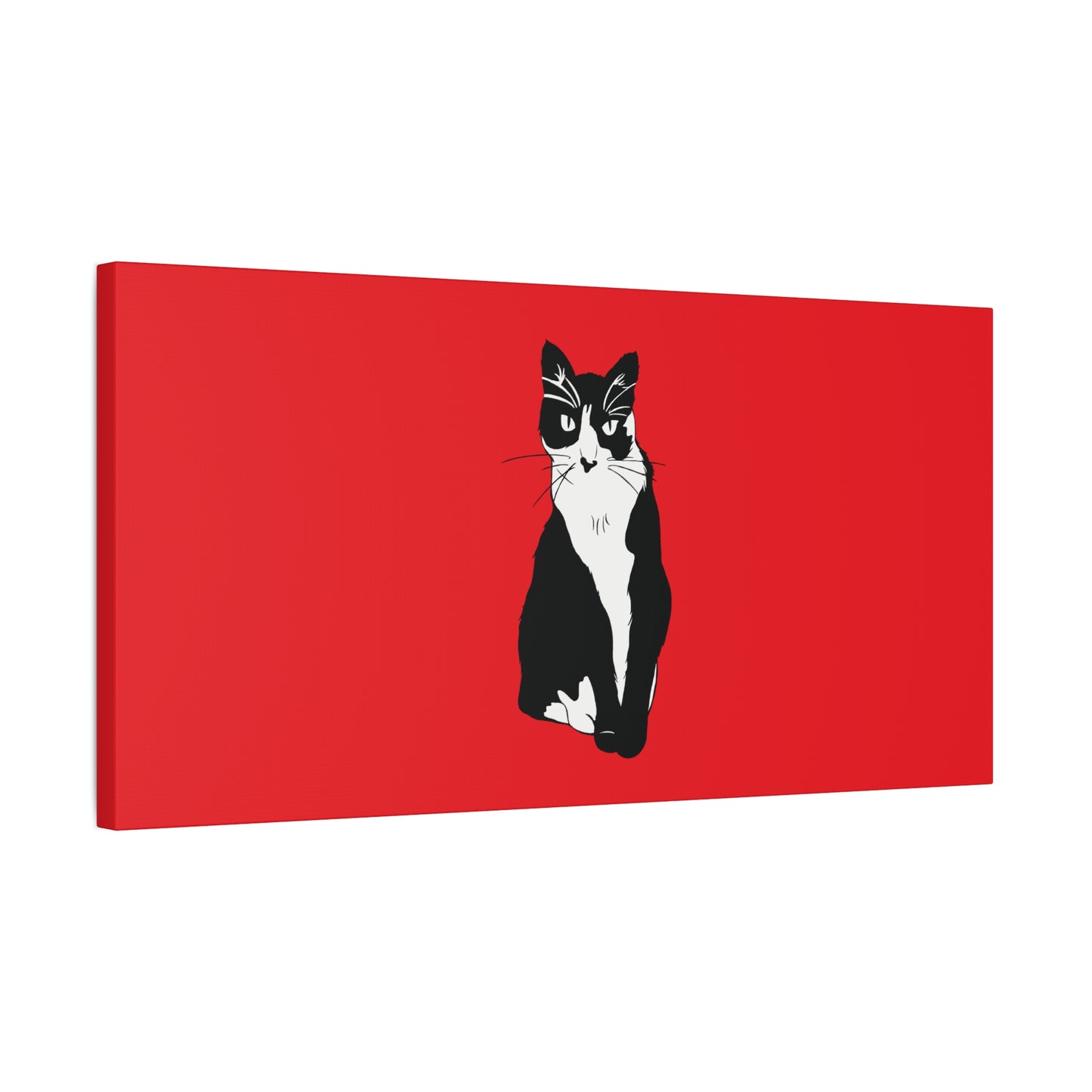 Cat Canvas on Red (B&W Style Cat) - Cat Drawing Art