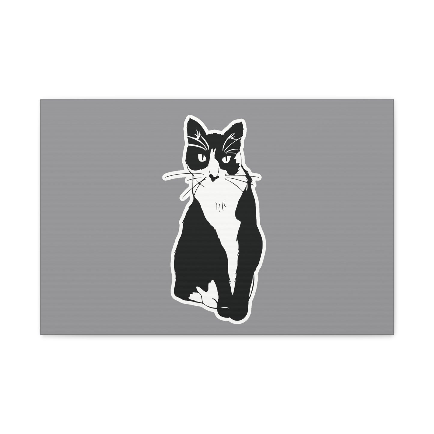 Cat Canvas Print on Grey (Sticker Style Cat) - Cat Drawing Wall Art