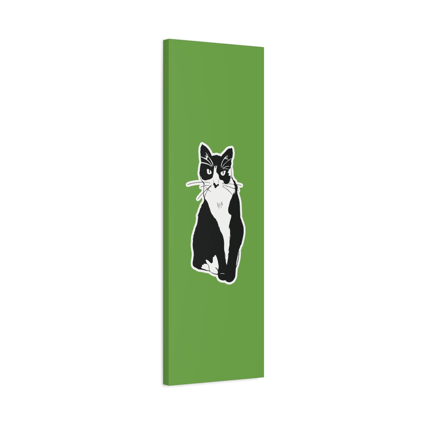 Cat Canvas Print on Green (B&W Style Cat) - Cat Drawing Art