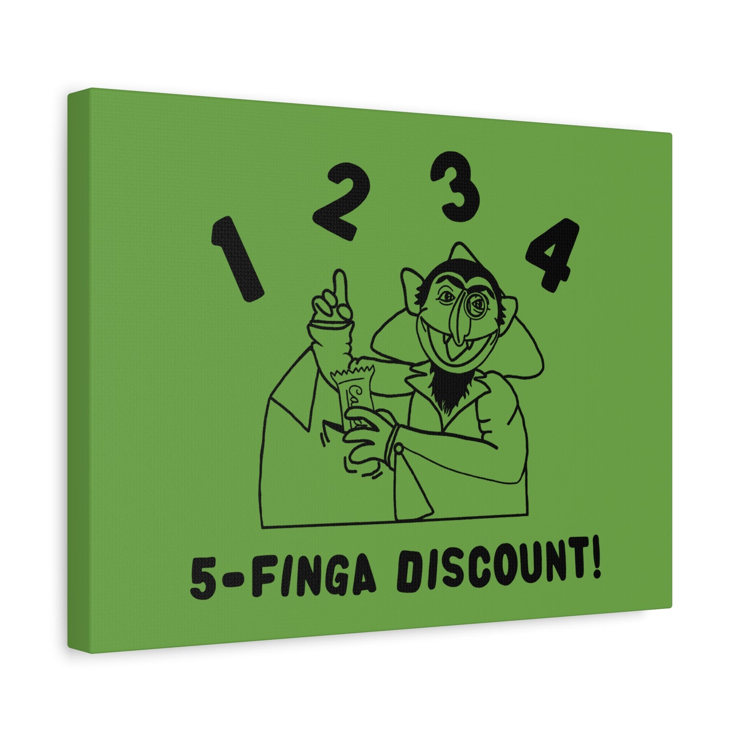 Five Finger Discount Outline Canvas Print Green - Sesame Street The Count Parody Art Print