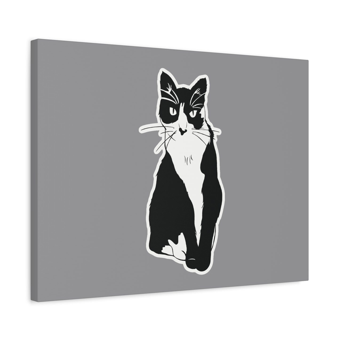 Cat Canvas Print on Grey (Sticker Style Cat) - Cat Drawing Wall Art