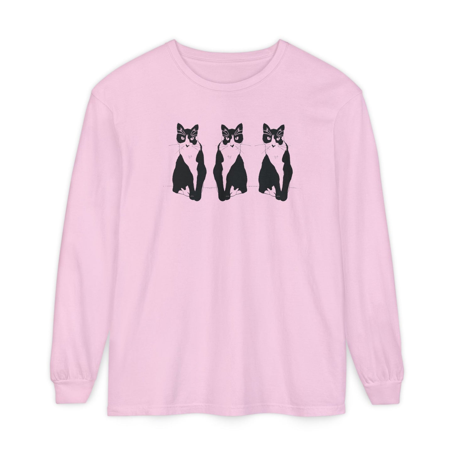 Cat x3 Long Sleeve Tee (Transparent Style Cat) - Cat Drawing Shirt