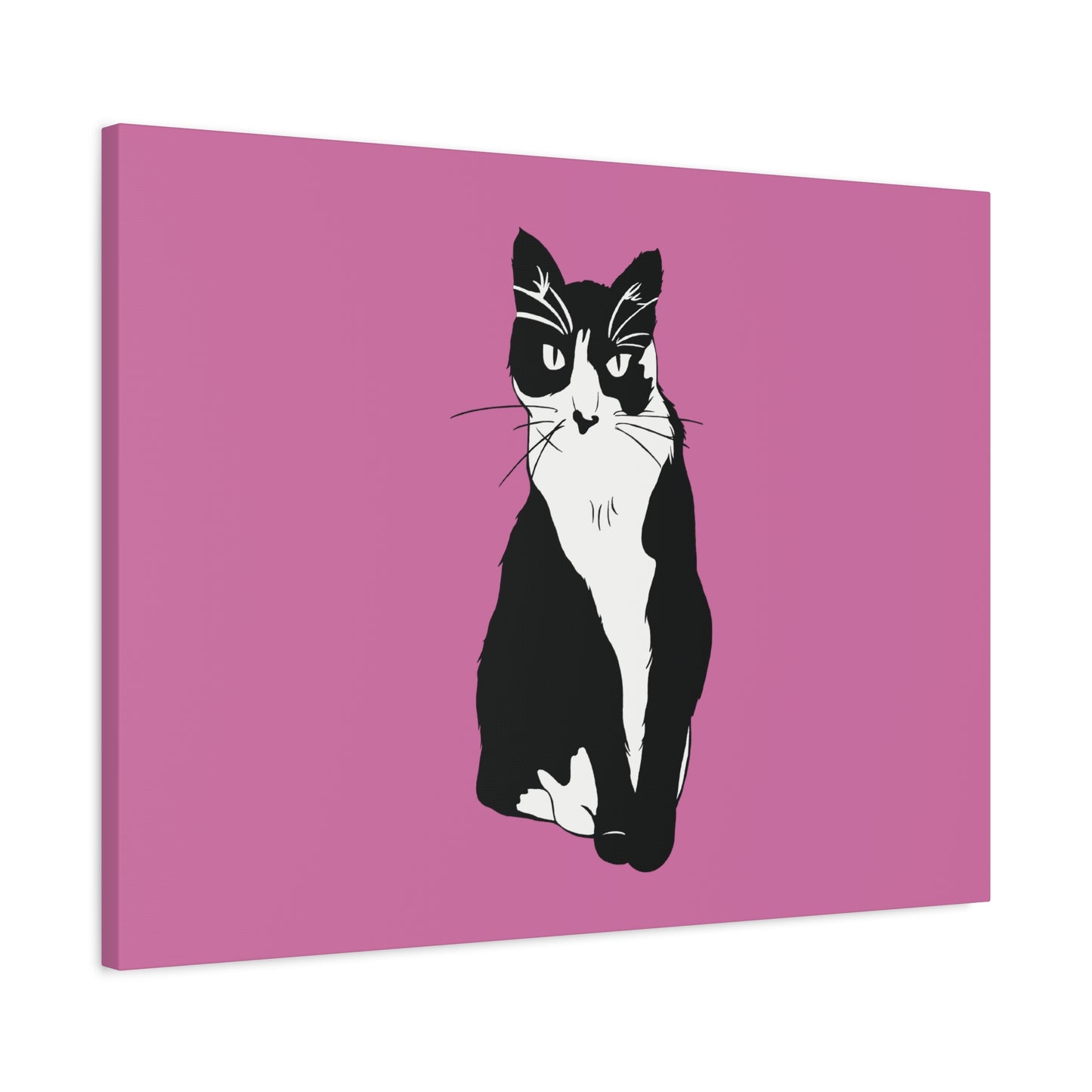 Cat Canvas on Light Pink (B&W Style Cat) - Cat Drawing Art