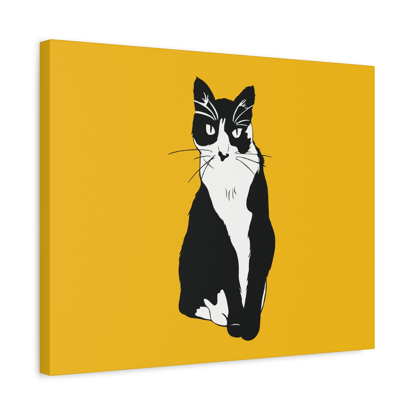 Cat Canvas on Yellow (B&W Style Cat) - Cat Drawing Art