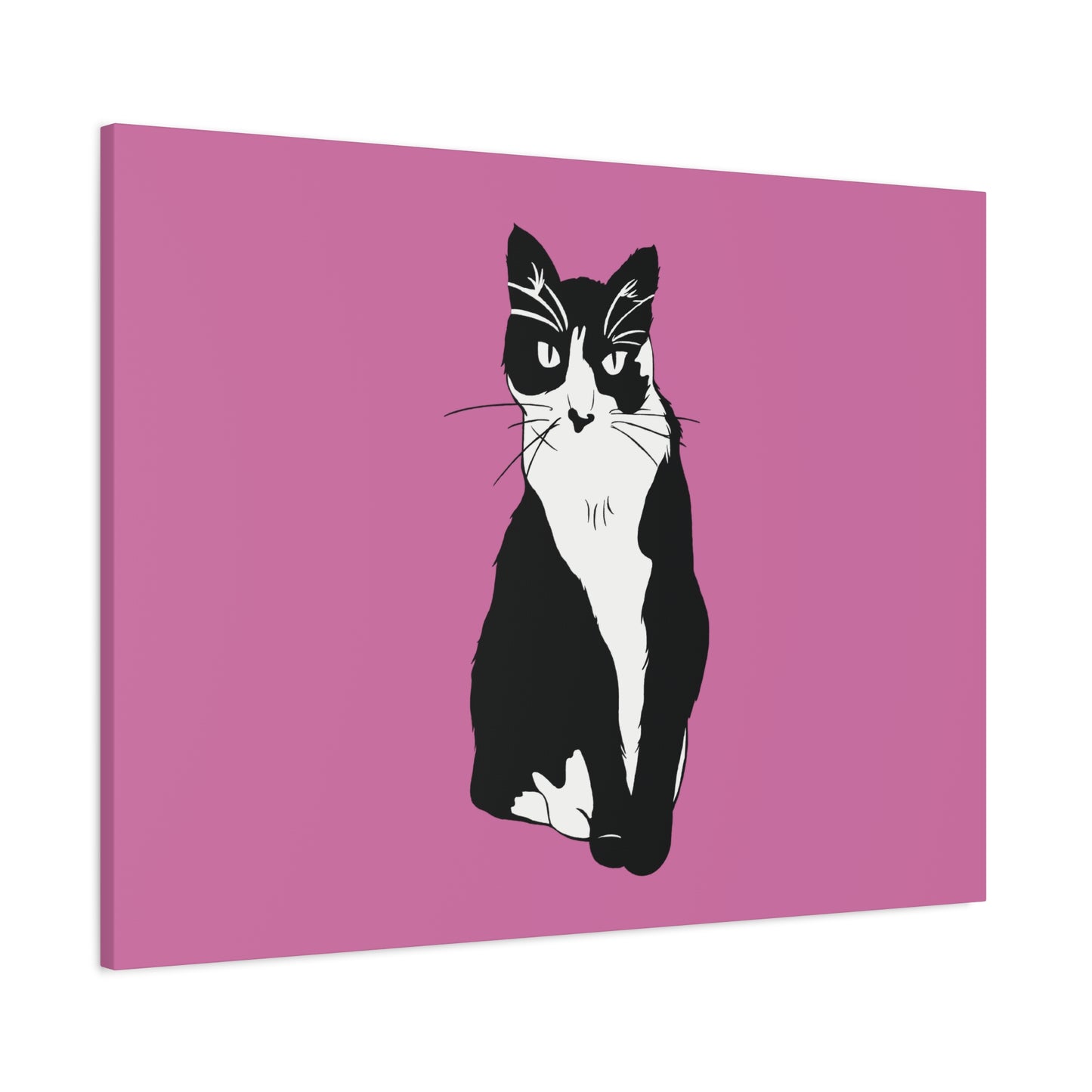 Cat Canvas on Light Pink (B&W Style Cat) - Cat Drawing Art