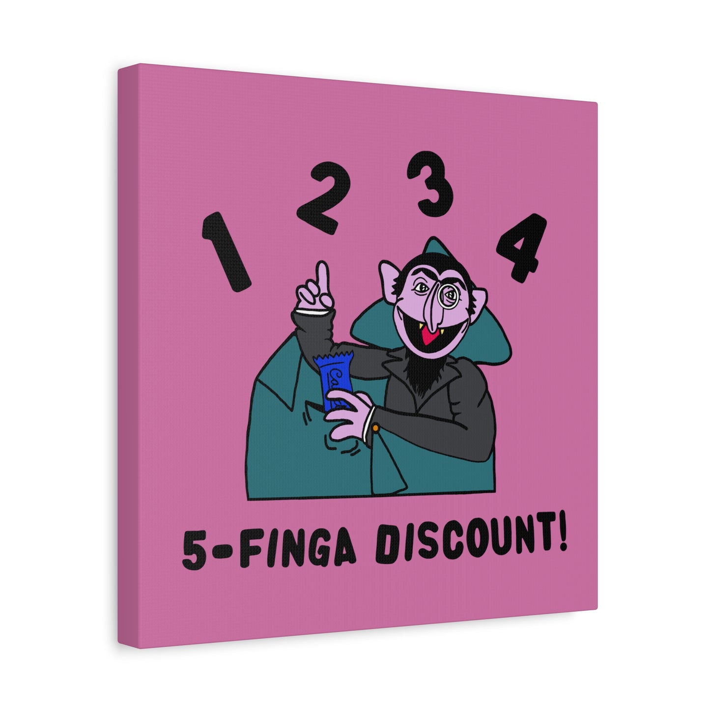 Five Finger Discount Canvas Print Light Pink - Sesame Street The Count Parody Art Print
