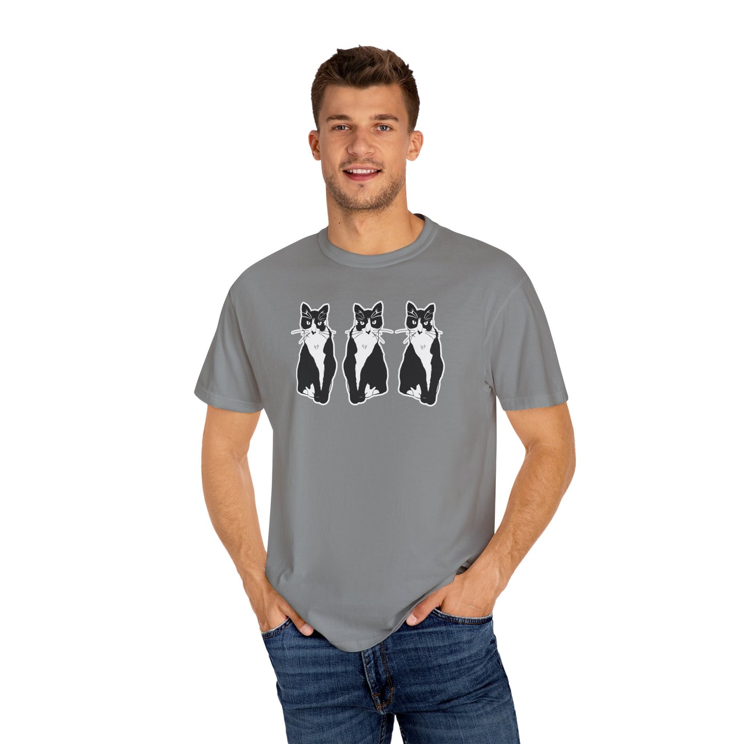 Cat x3 Tee (Sticker Style Cat) - Cat Drawing Shirt
