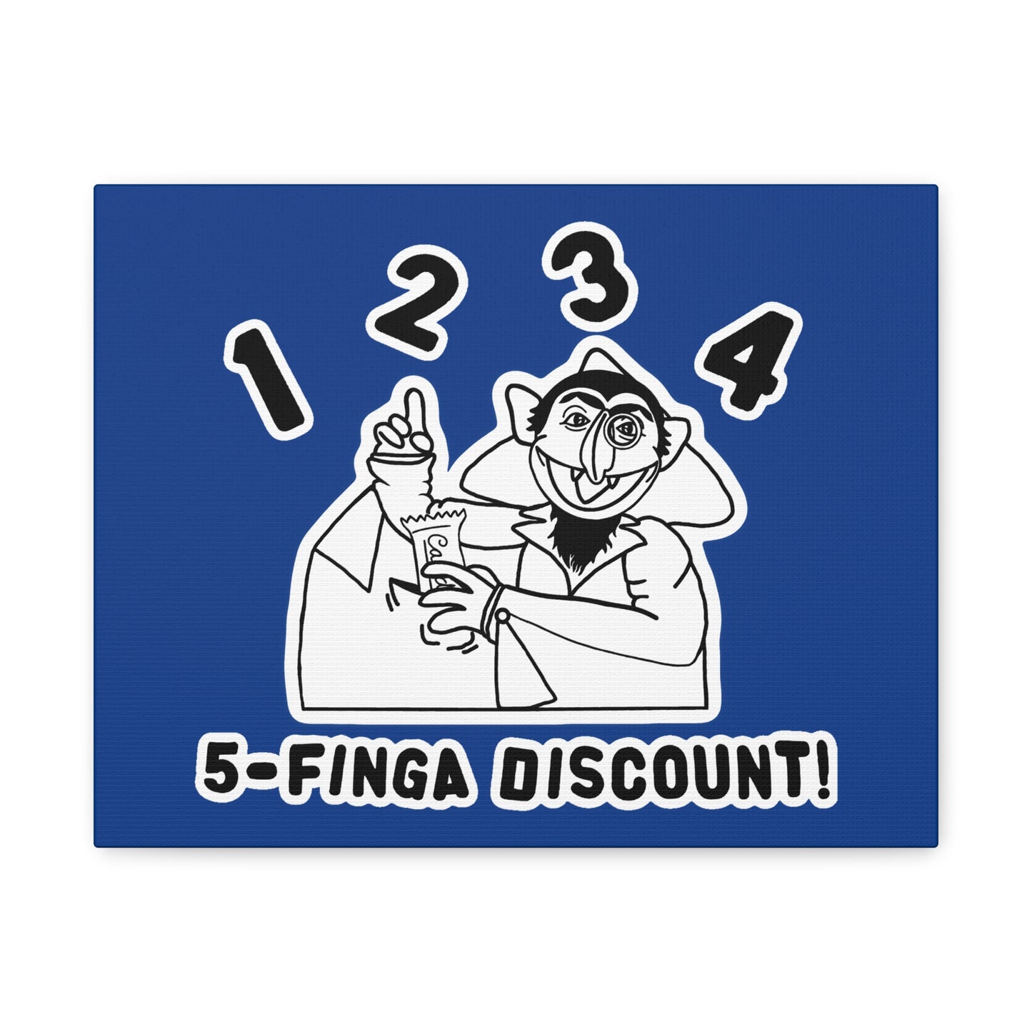 Five Finger Discount Outline Canvas Print Dark Blue - Sesame Street The Count Parody Art Print