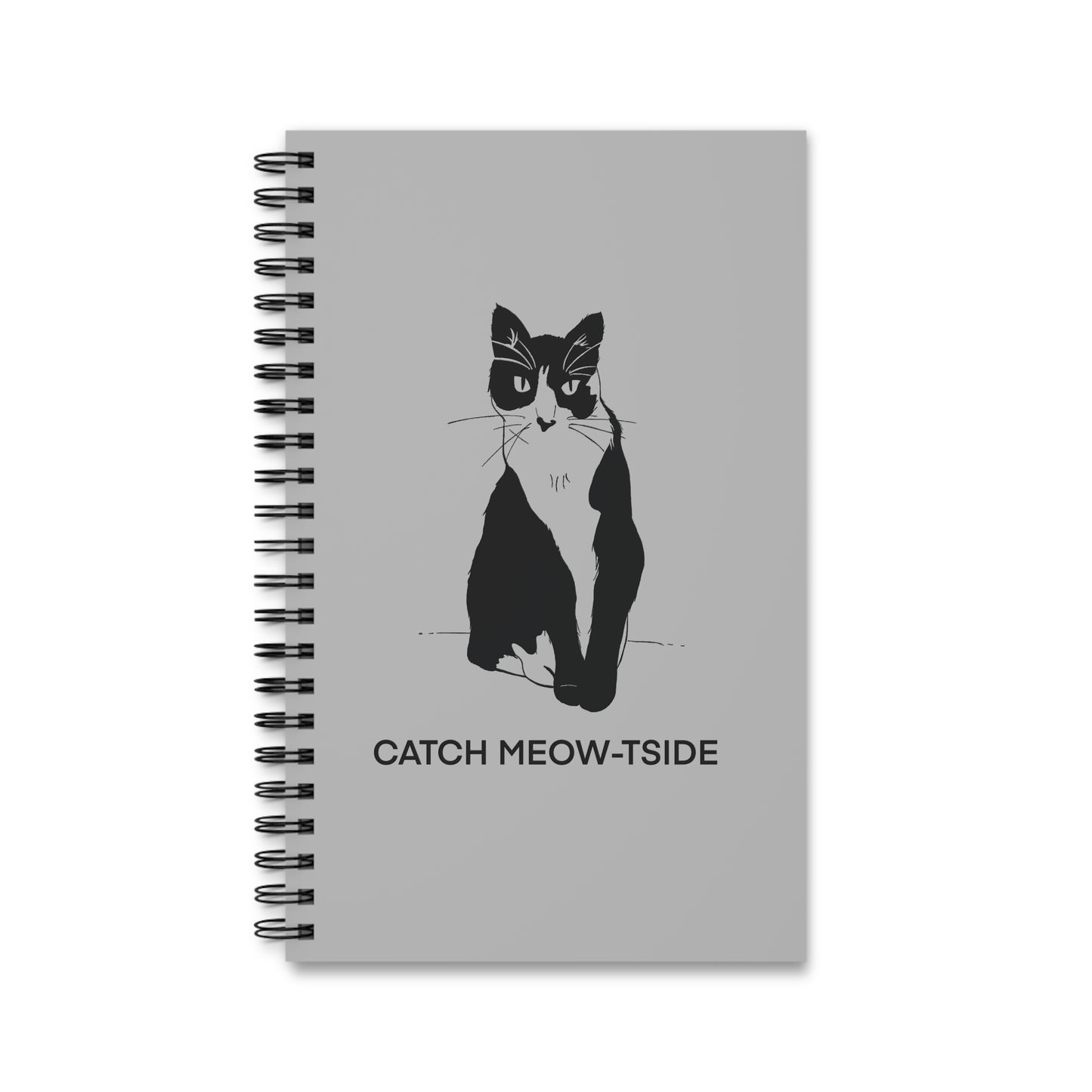 Catch Meow-tside Notebook in Light Grey (Transparent Style Cat) - Cat Spiral Notebook