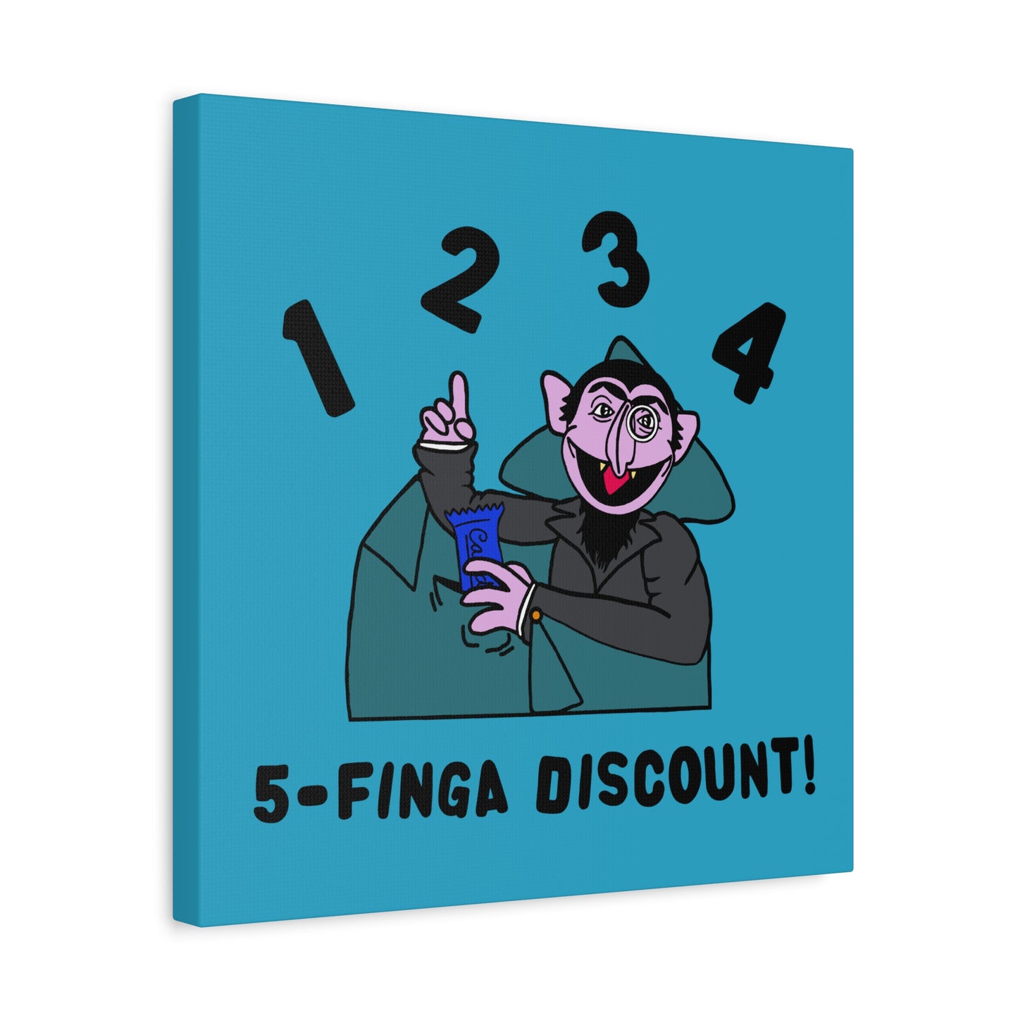 Five Finger Discount Canvas Print Turquoise - Sesame Street The Count Parody Art Print