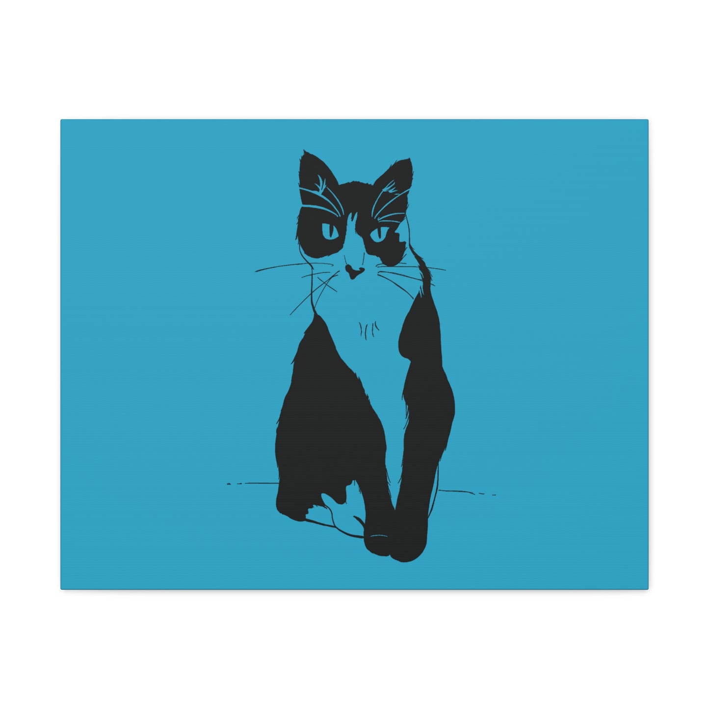 Cat Canvas Print on Turquoise (Transparent Style Cat) - Cat Drawing Art