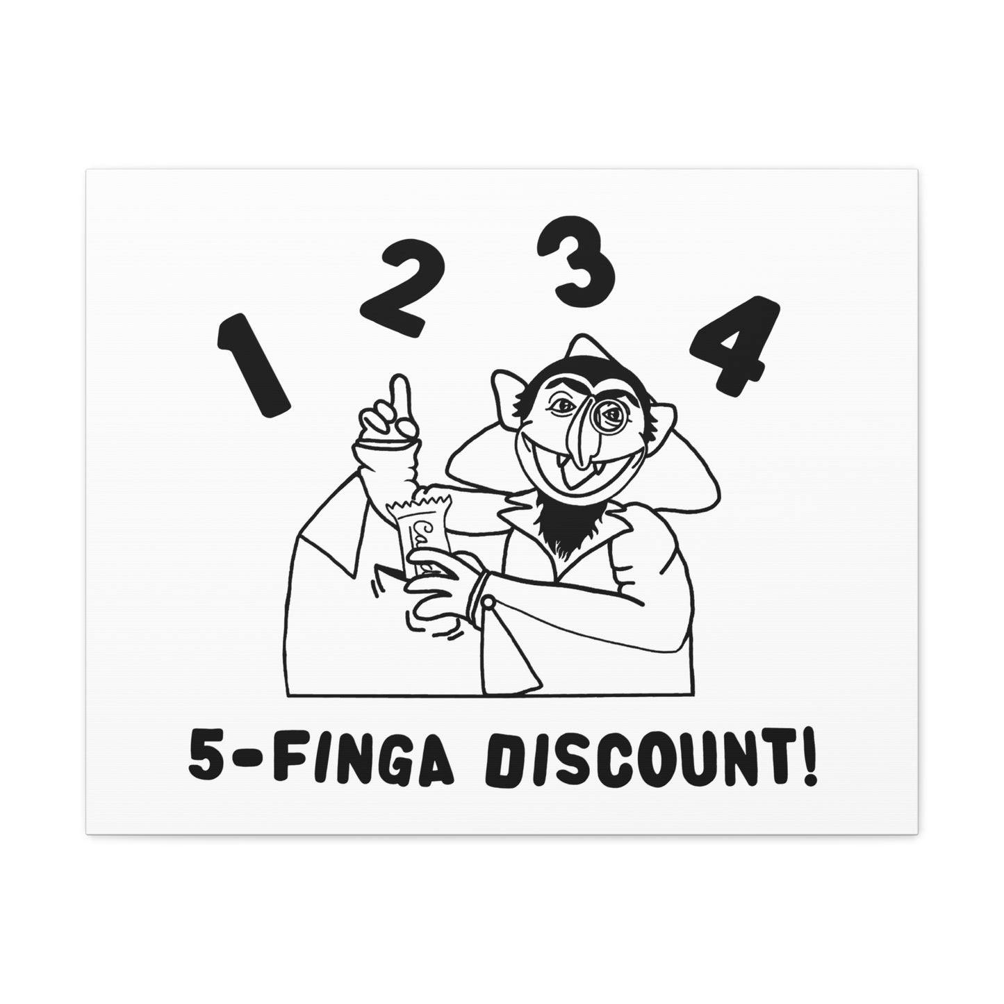 Five Finger Discount Outline Canvas Print White - Sesame Street The Count Parody Art Print