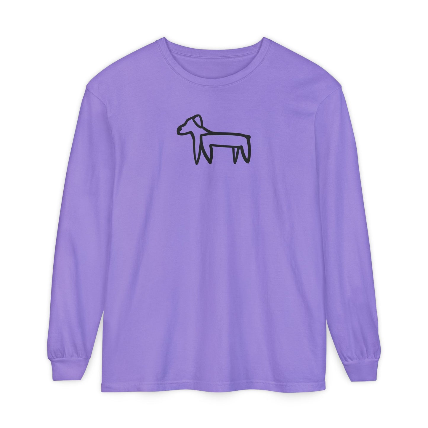 Dog Long Sleeve Tee (Transparent Style Black Dog) - Dog Drawing Shirt
