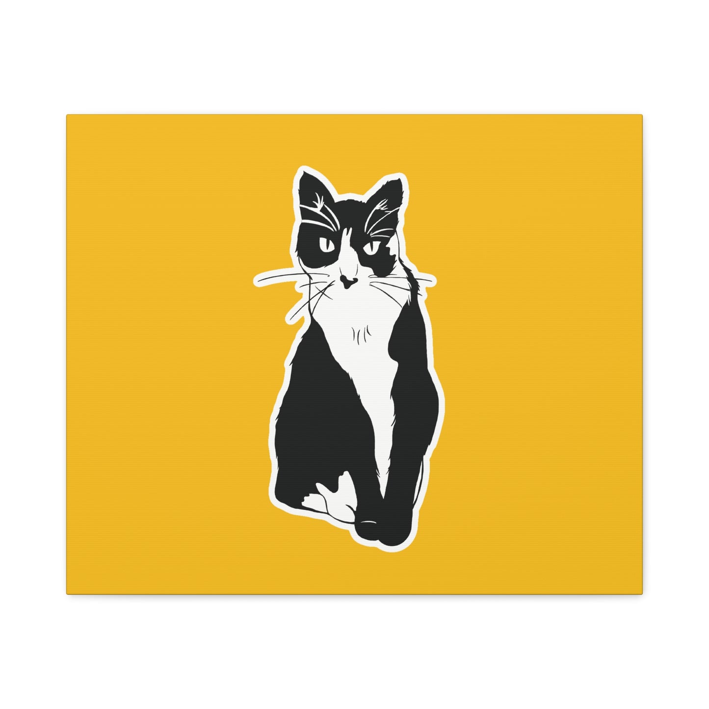 Cat Canvas Print on Yellow (Sticker Style Cat) - Cat Drawing Art