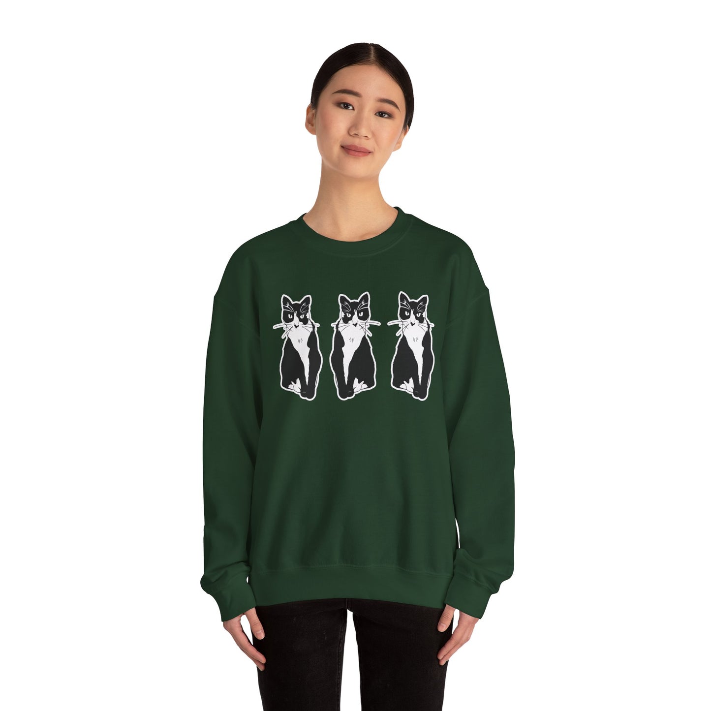 Cat x3 Sweatshirt (Sticker Style Cat) - Cat Drawing Sweatshirt