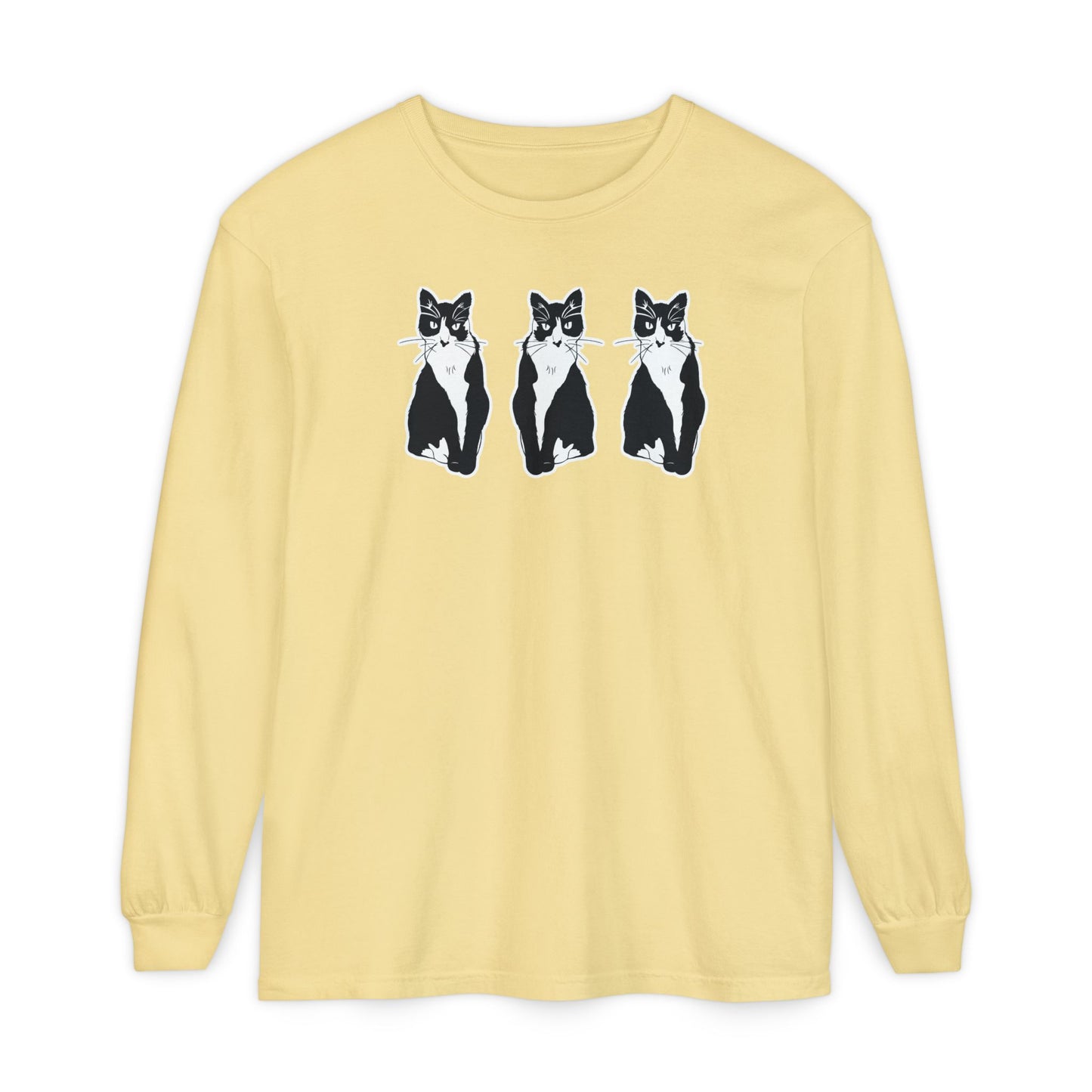 Cat x3 Long Sleeve Tee (Sticker Style Cat) - Cat Drawing Shirt