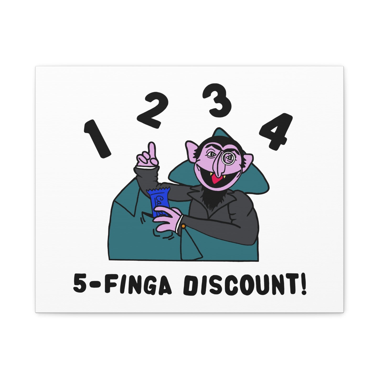 Five Finger Discount Canvas Print White - Sesame Street The Count Parody Art Print