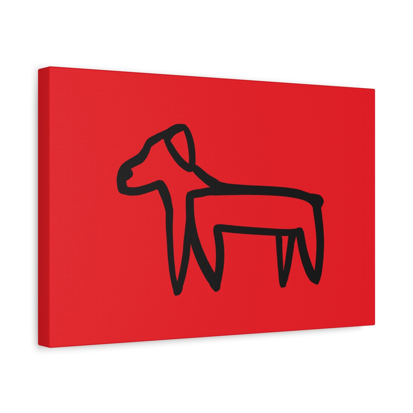 Dog Canvas Print on Red (Transparent Style Black Dog) - Dog Drawing Canvas