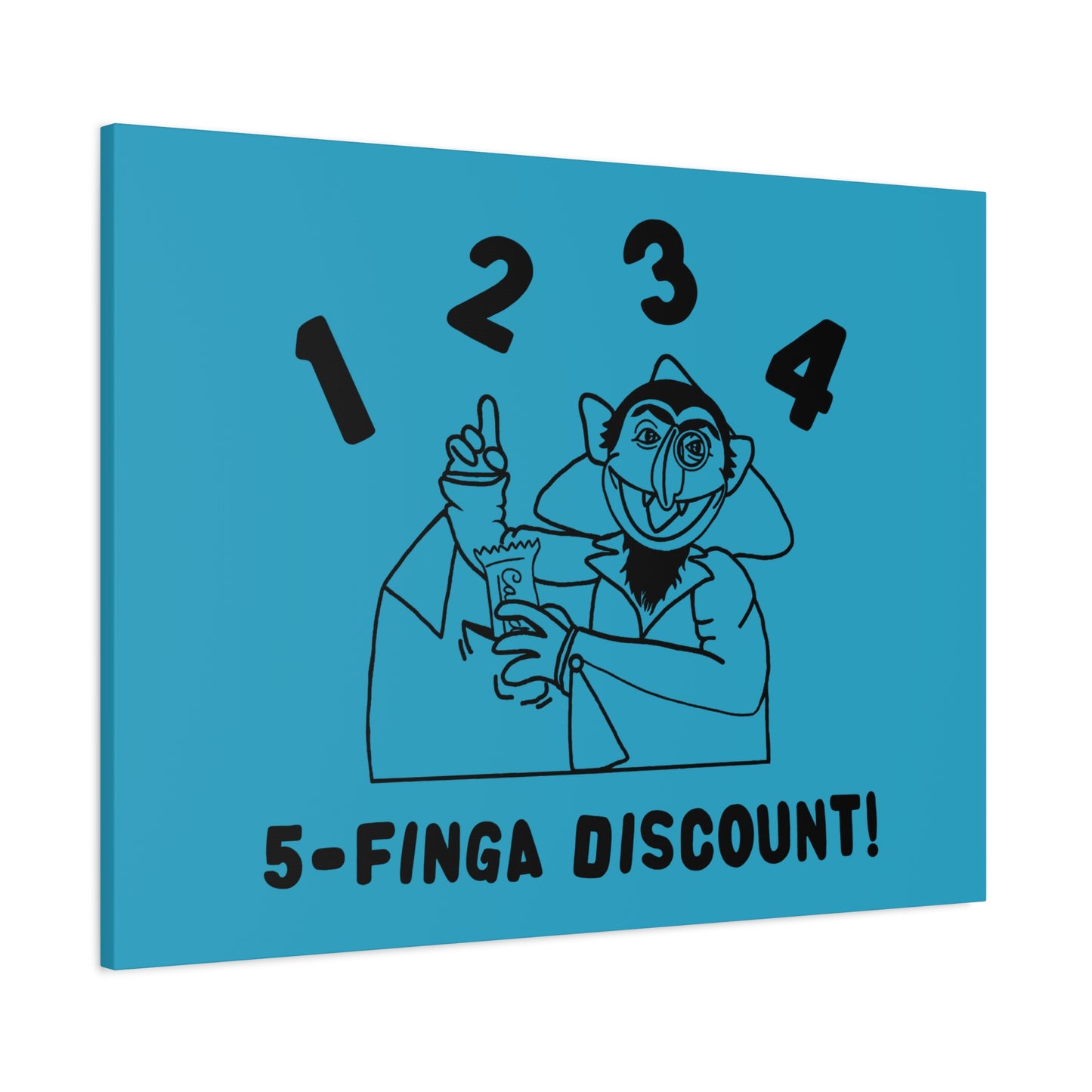 Five Finger Discount Outline Canvas Print Turquoise - Sesame Street The Count Parody Art Print