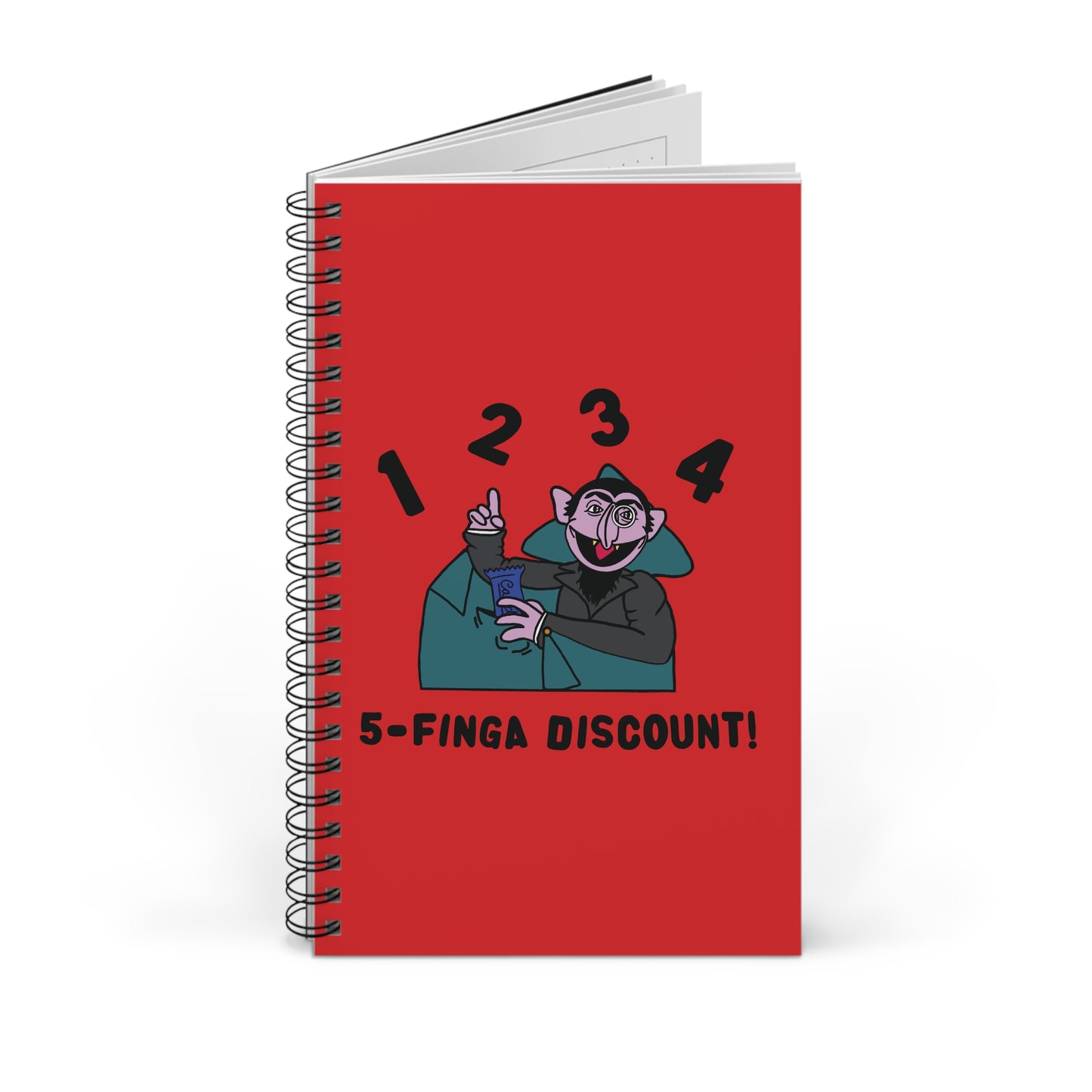 Five Finger Discount Notebook Red - Sesame Street The Count Parody Spiral Notebook