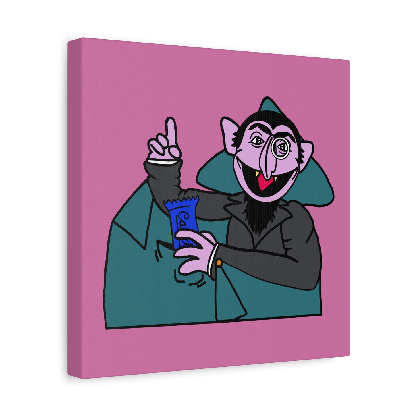 The Count Stealing Candy Canvas Print Light Pink - Sesame Street The Count Parody Art