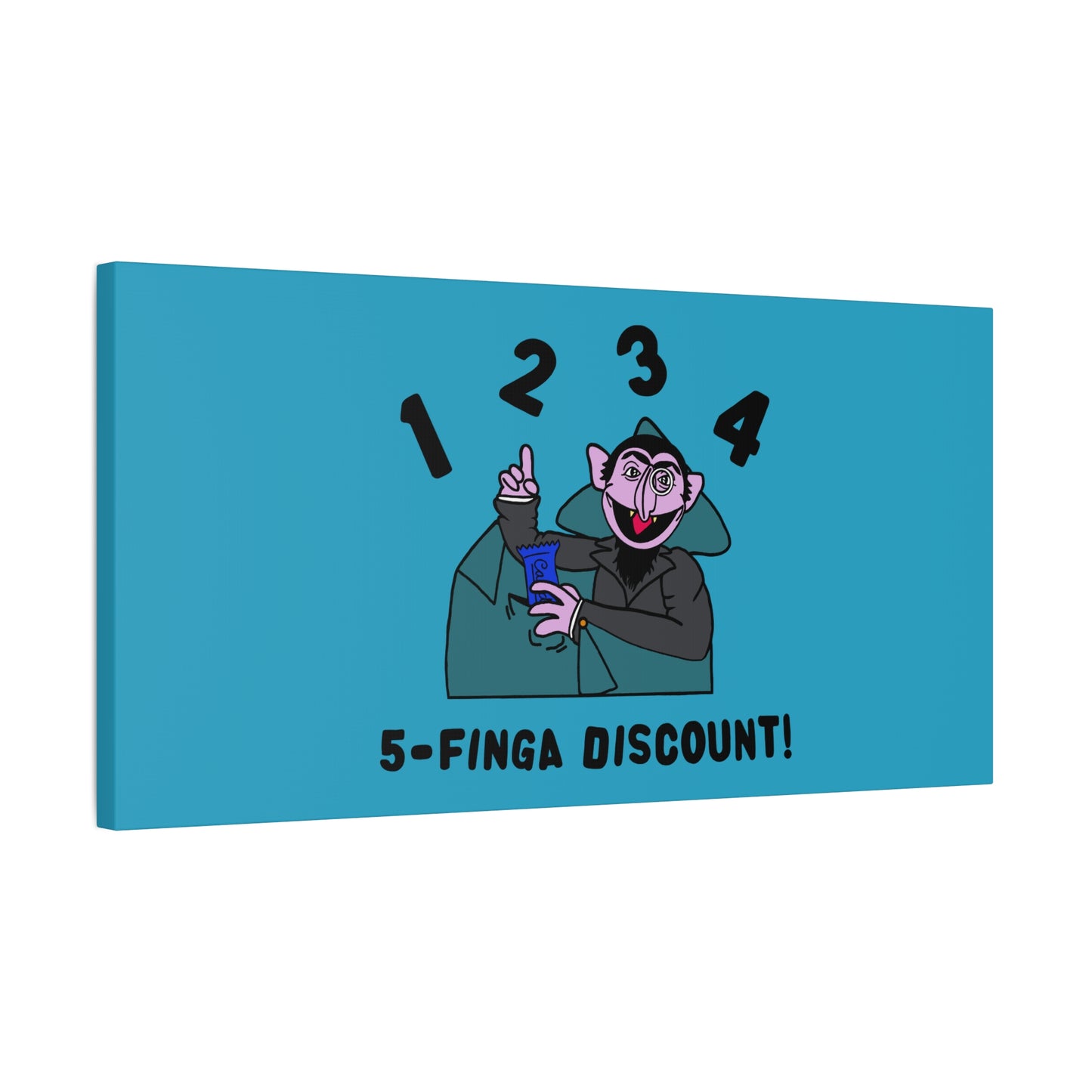 Five Finger Discount Canvas Print Turquoise - Sesame Street The Count Parody Art Print