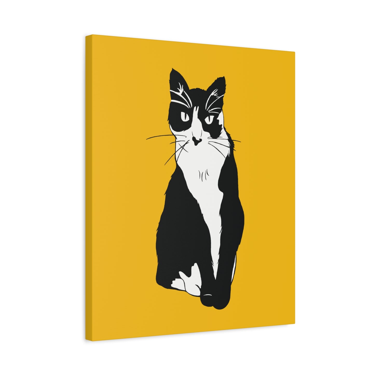 Cat Canvas on Yellow (B&W Style Cat) - Cat Drawing Art
