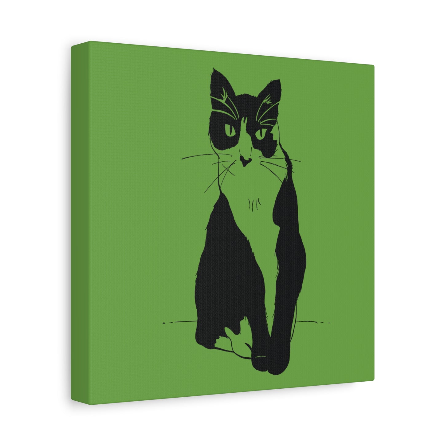 Cat Canvas Print on Green (Transparent Style Cat) - Cat Drawing Art