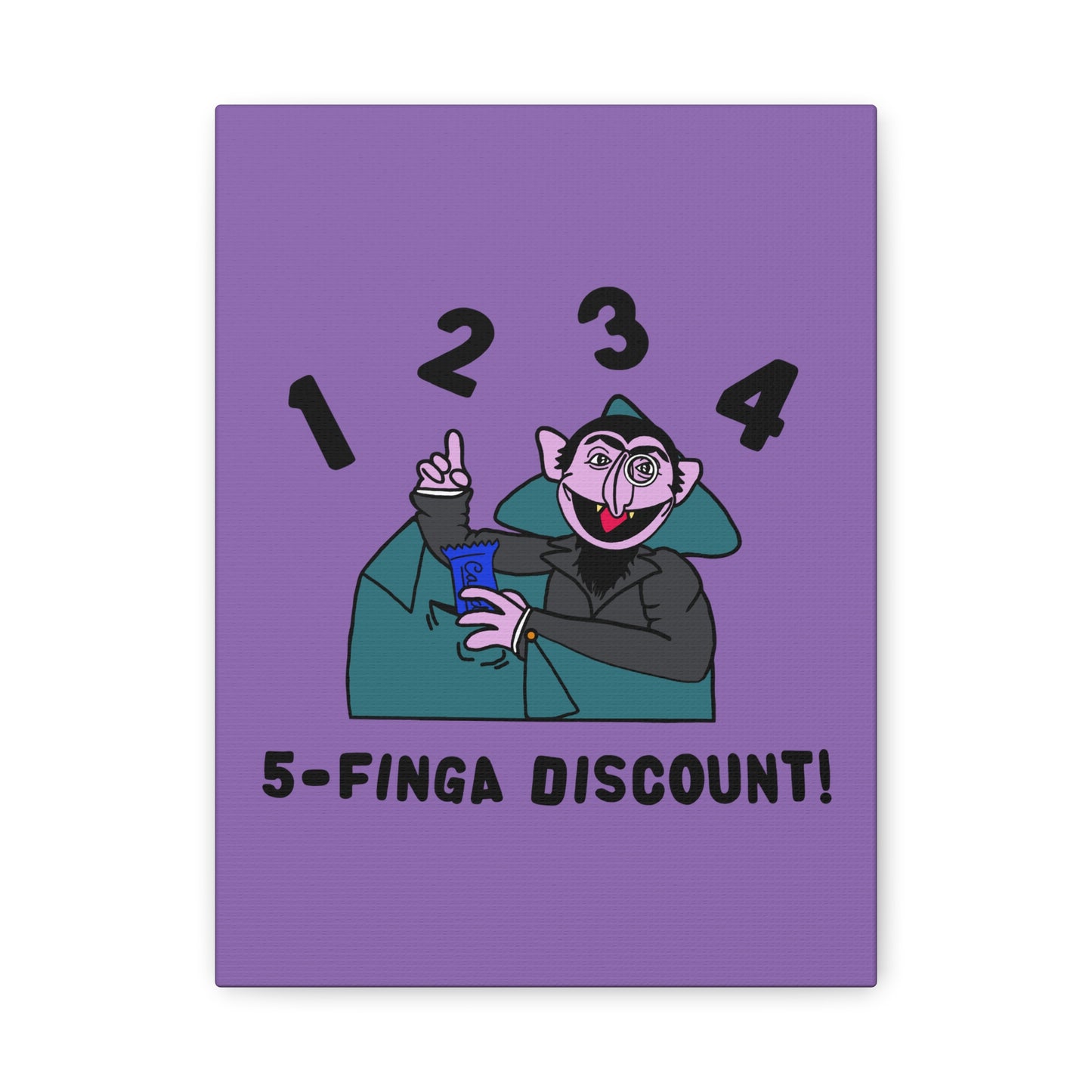 Five Finger Discount Canvas Print Light Purple - Sesame Street The Count Parody Art Print