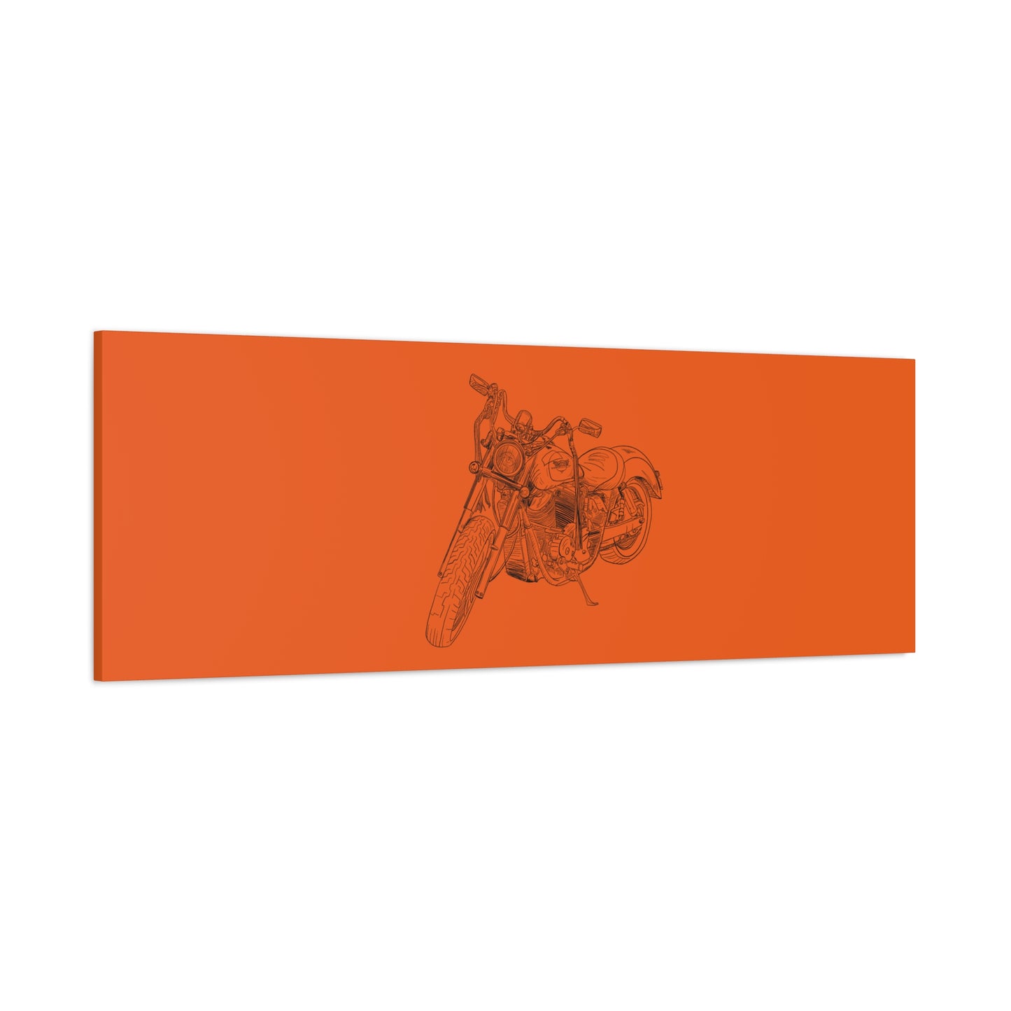 Ride Me Harley Motorcycle Sketch Canvas Print - Black Ink on Orange Background