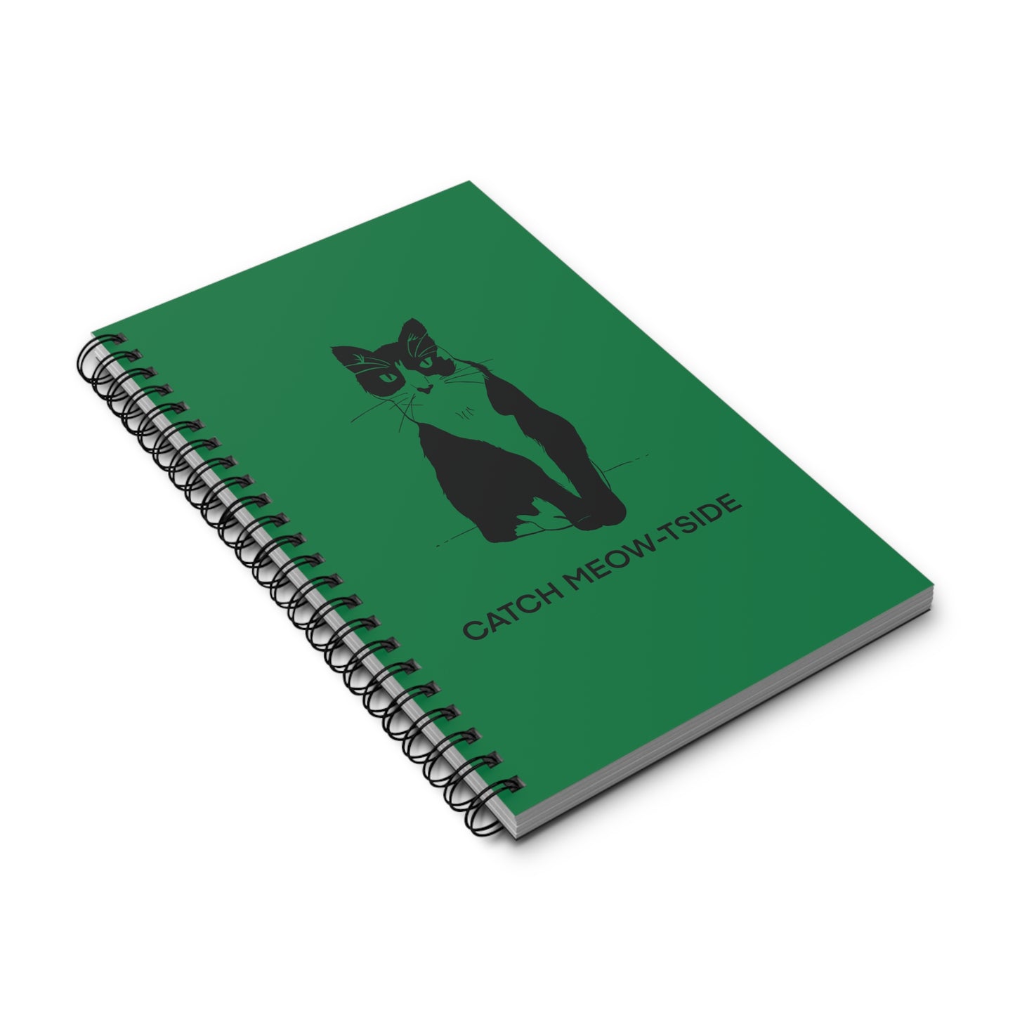 Catch Meow-tside Notebook in Dark Green (Transparent Style Cat) - Cat Spiral Notebook