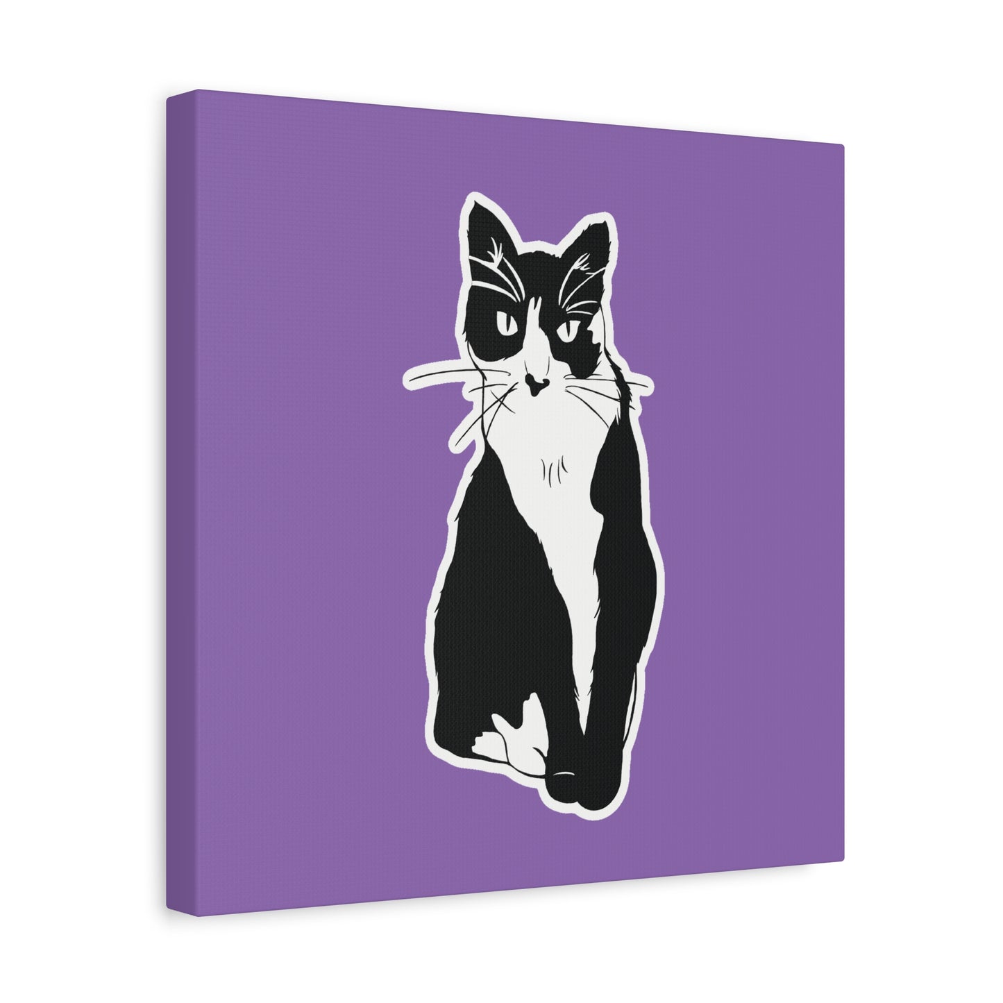 Cat Canvas on Light Purple (Sticker Style Cat) - Cat Drawing Art