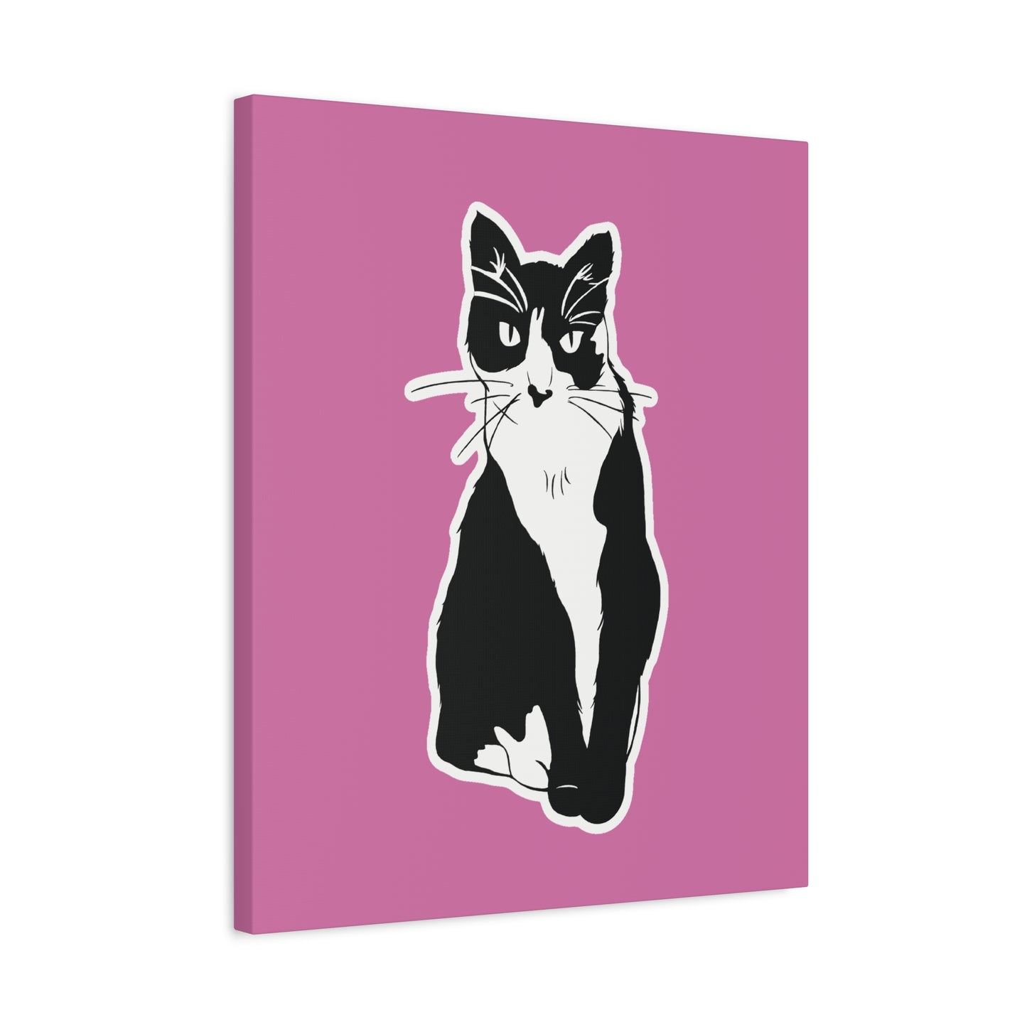 Cat Canvas on Light Pink (Sticker Style Cat) - Cat Drawing Art