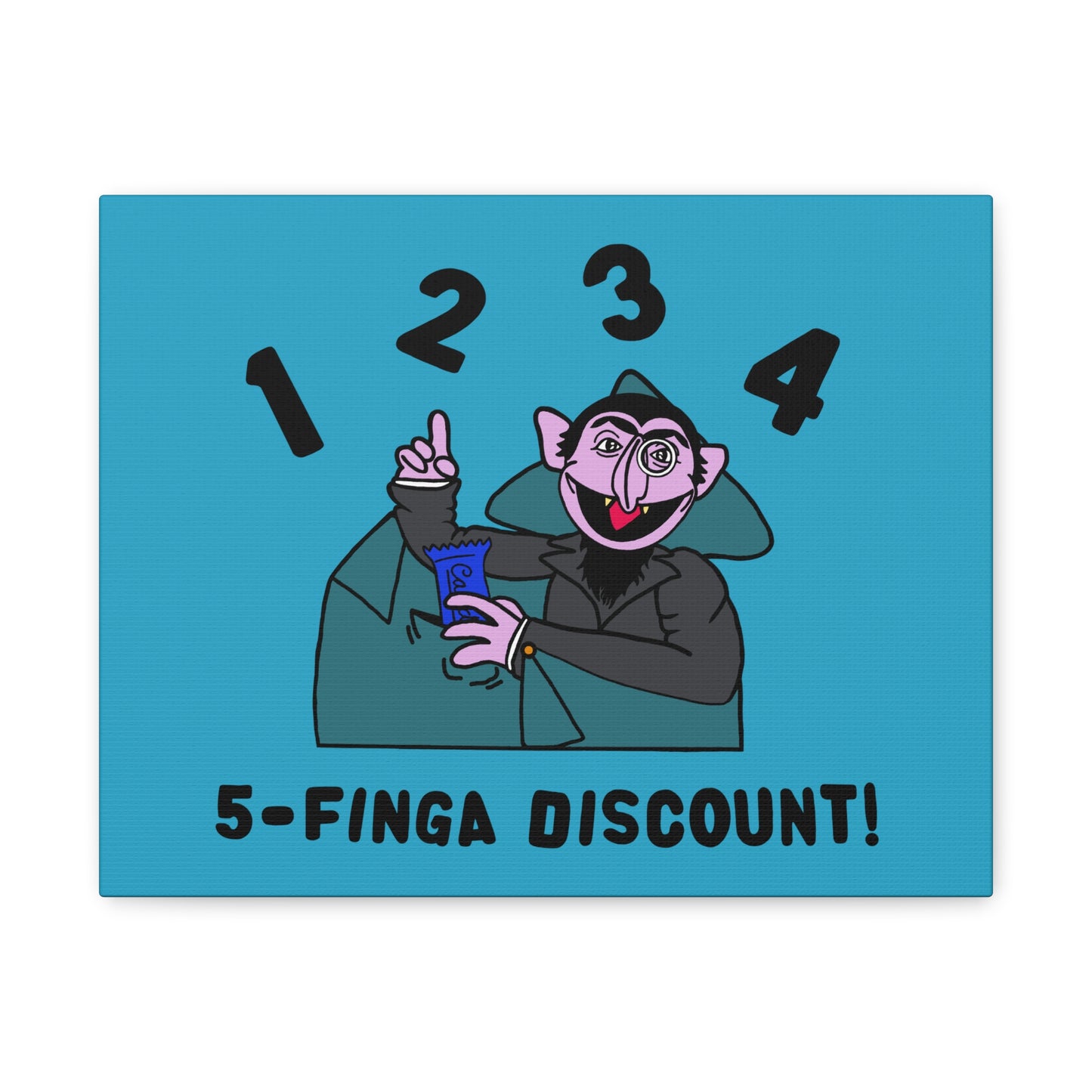 Five Finger Discount Canvas Print Turquoise - Sesame Street The Count Parody Art Print