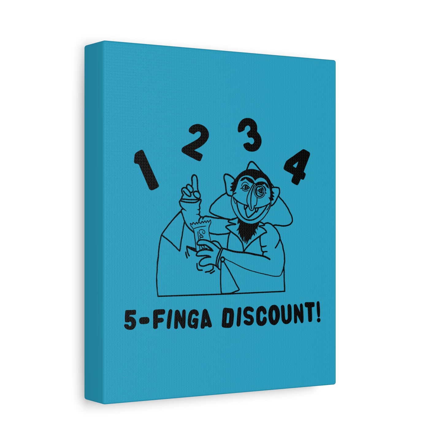 Five Finger Discount Outline Canvas Print Turquoise - Sesame Street The Count Parody Art Print