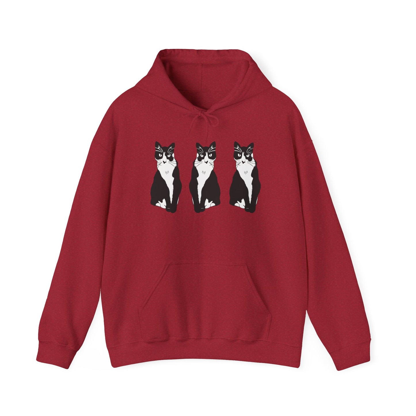 Cat x3 Hoodie (B&W Style Cat) - Cat Hooded Sweatshirt