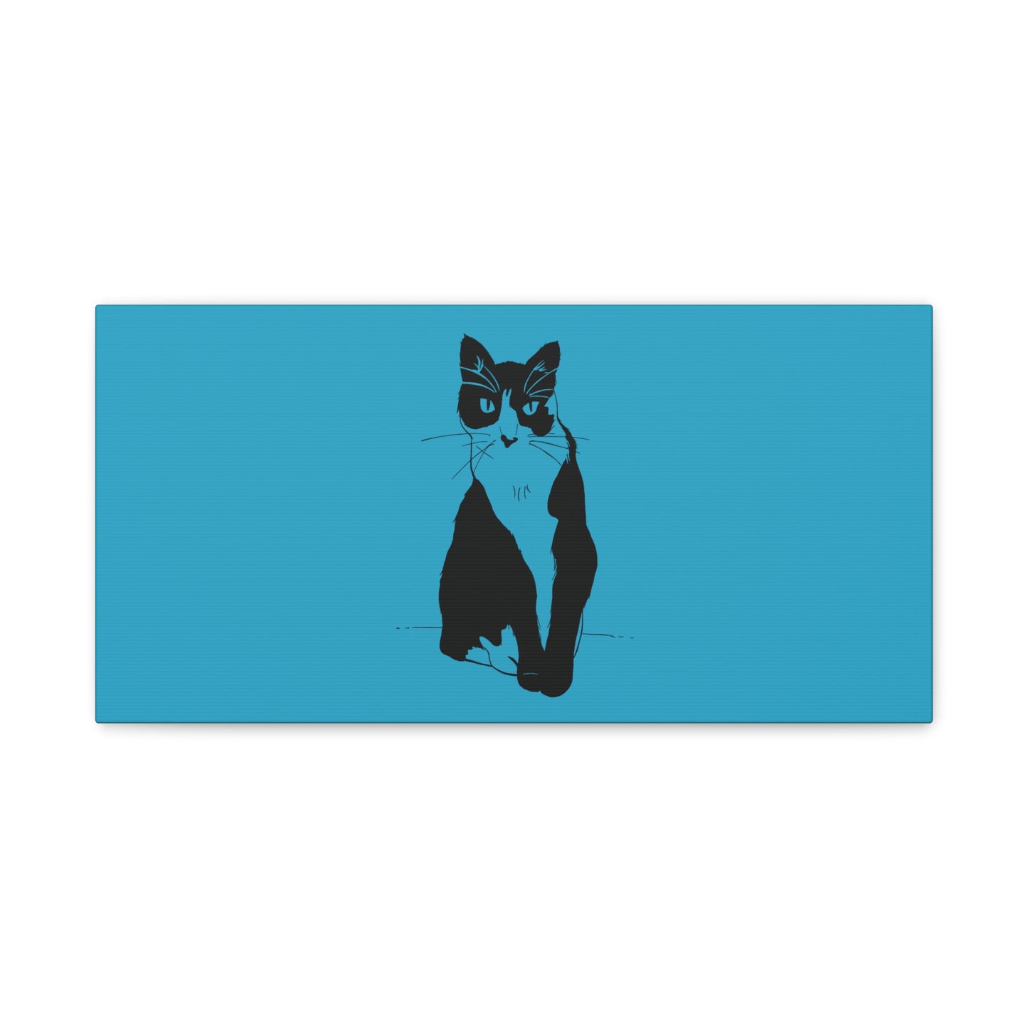 Cat Canvas Print on Turquoise (Transparent Style Cat) - Cat Drawing Art