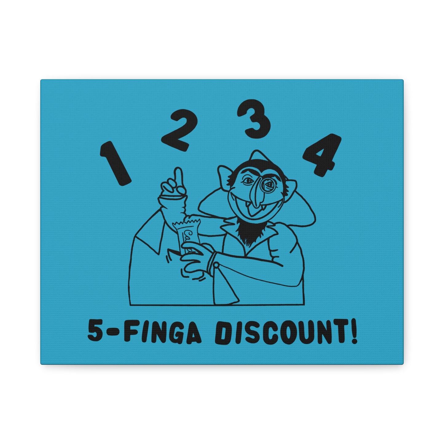 Five Finger Discount Outline Canvas Print Turquoise - Sesame Street The Count Parody Art Print
