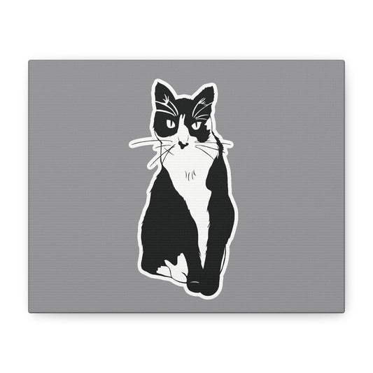 Cat Canvas Print on Grey (Sticker Style Cat) - Cat Drawing Wall Art