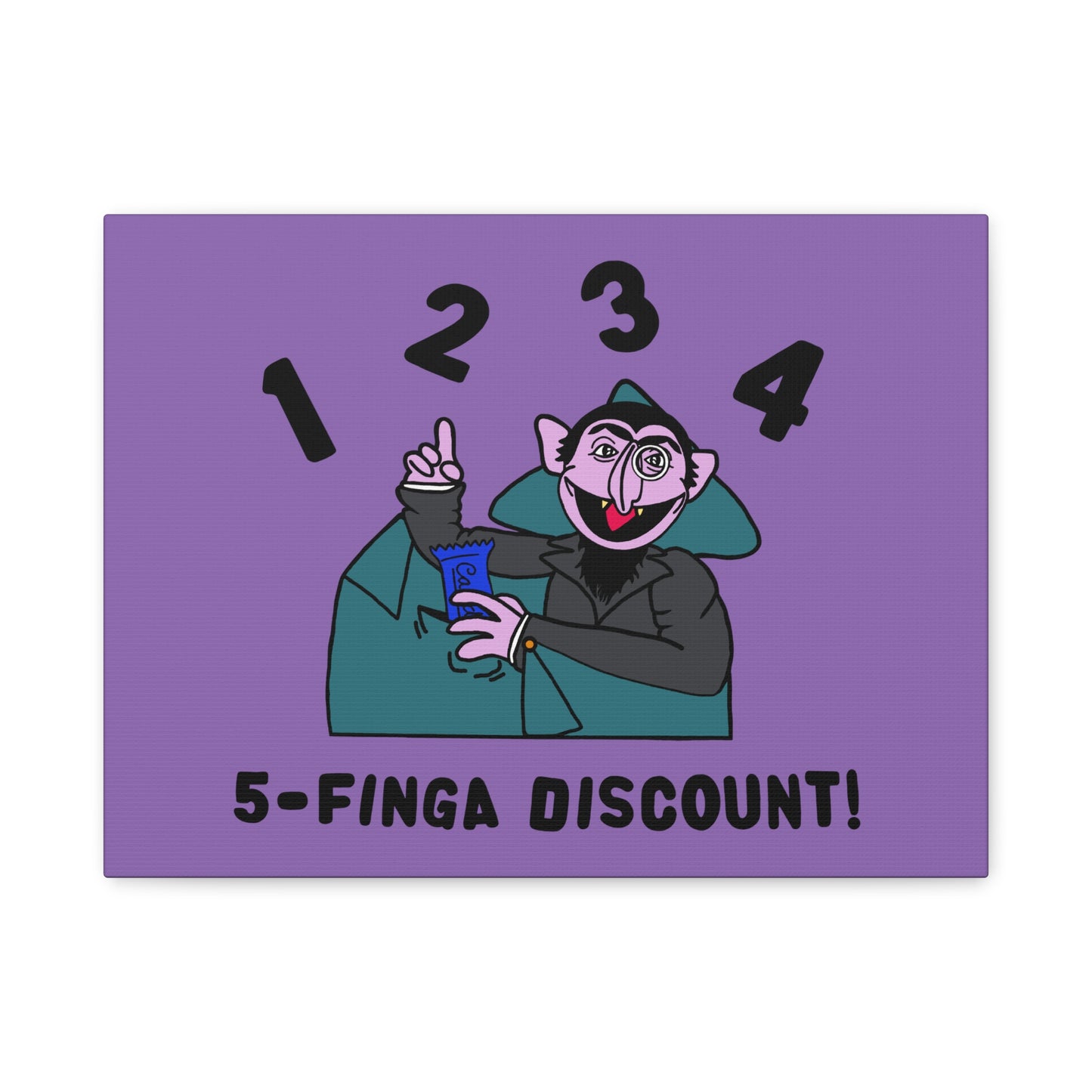 Five Finger Discount Canvas Print Light Purple - Sesame Street The Count Parody Art Print