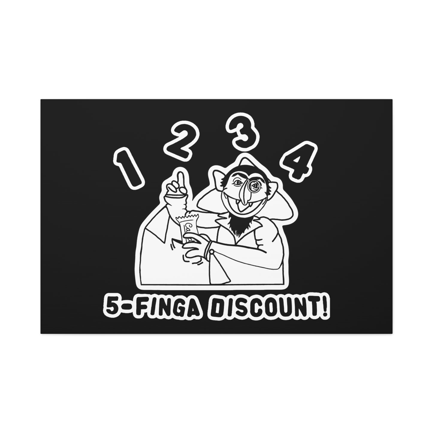 Five Finger Discount Outline Canvas Print Black - Sesame Street The Count Parody Art Print