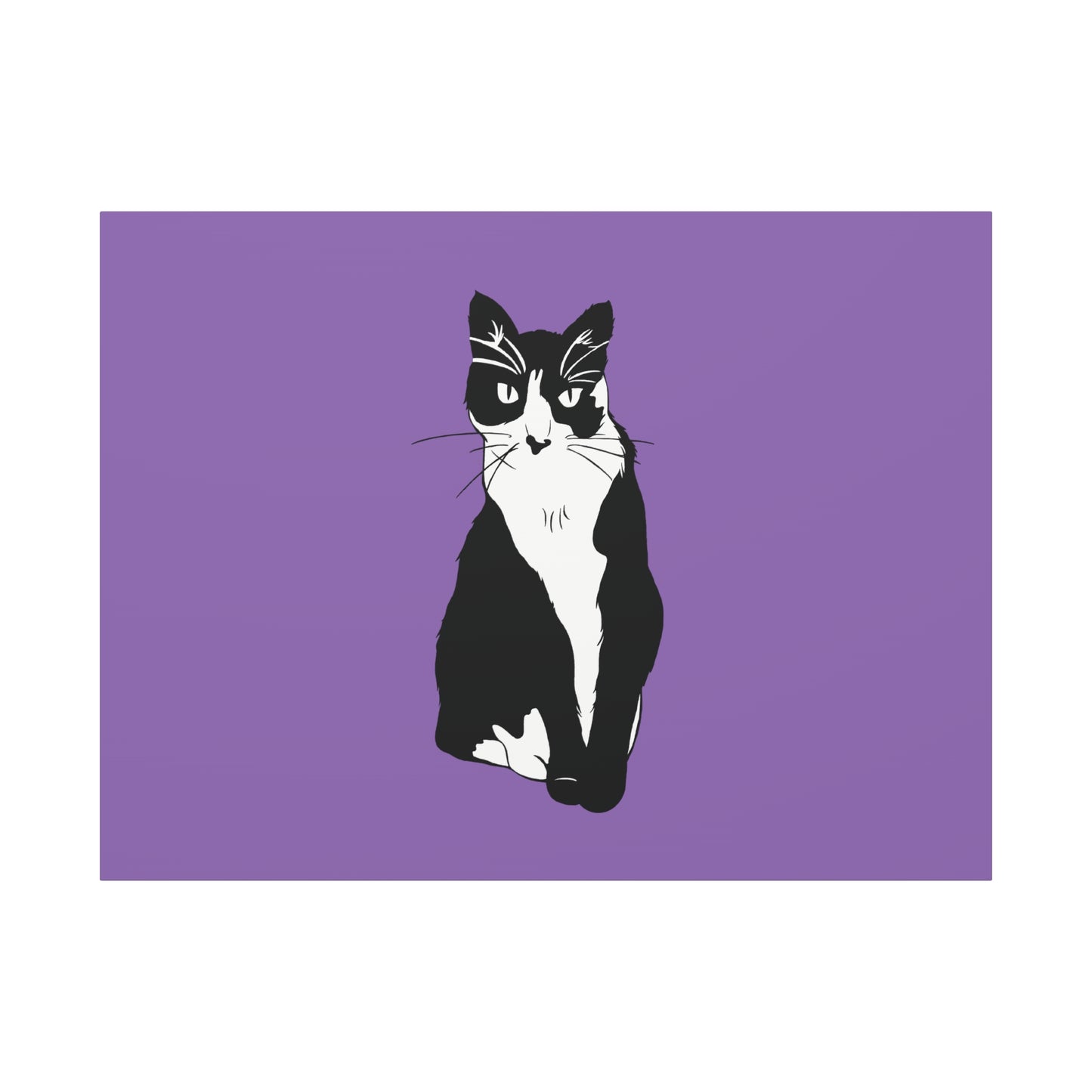 Cat Canvas on Light Purple (B&W Style Cat) - Cat Drawing Art