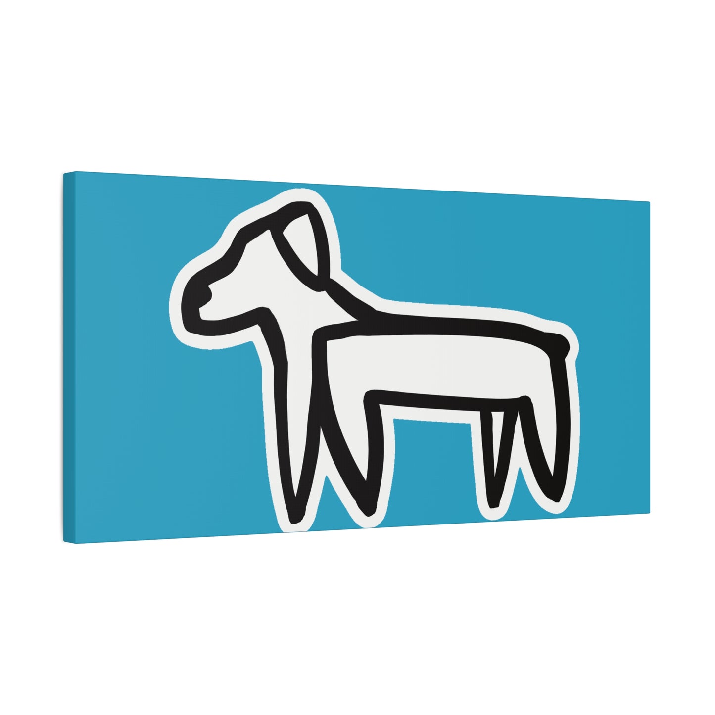 Dog Canvas Print on Turquoise (Sticker Style Black Dog) - Dog Drawing Wall Art