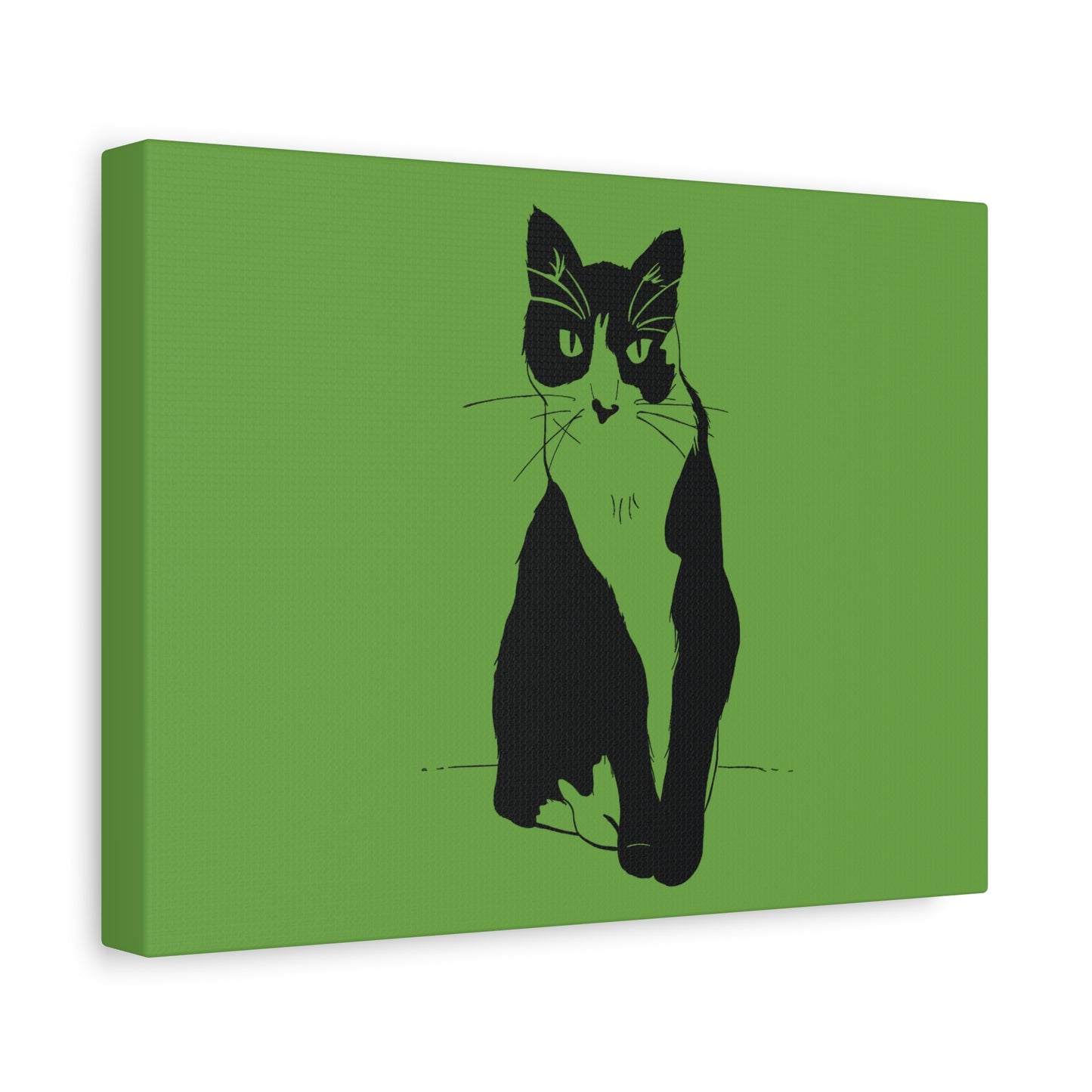 Cat Canvas Print on Green (Transparent Style Cat) - Cat Drawing Art